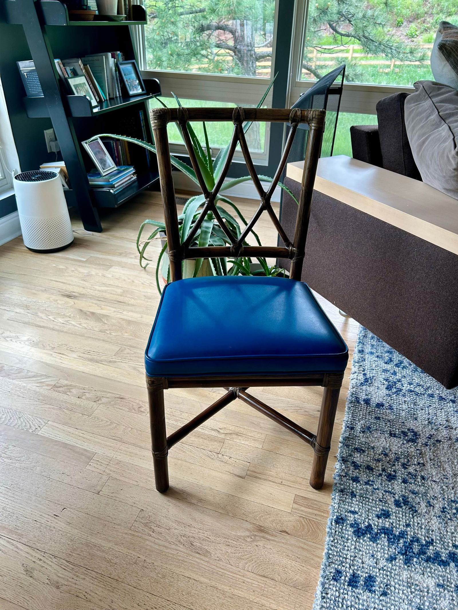 Vintage McGuire Chair 1978 Bamboo Rattan Blue Seat - 2