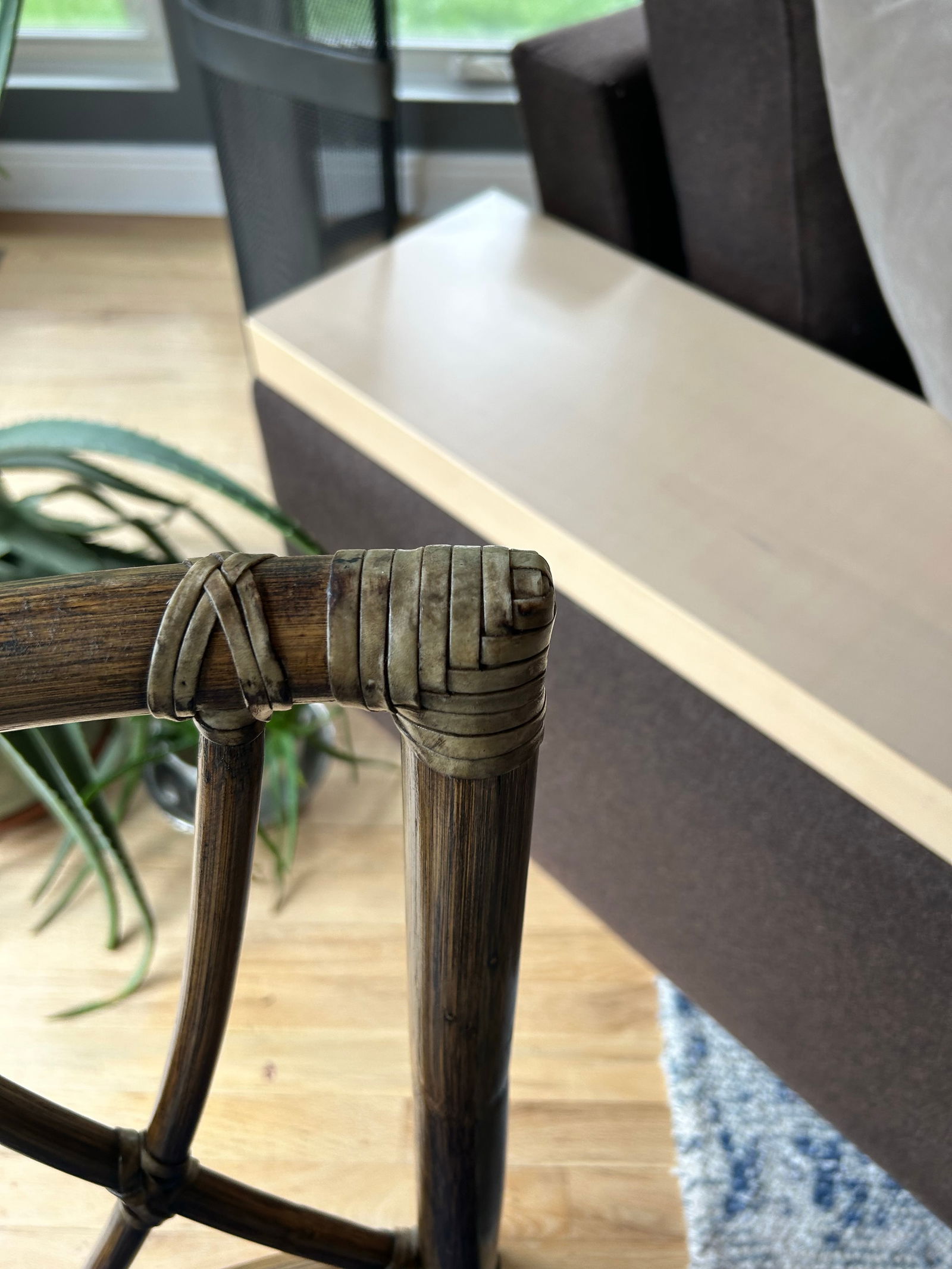 Vintage McGuire Chair 1978 Bamboo Rattan Blue Seat - 4