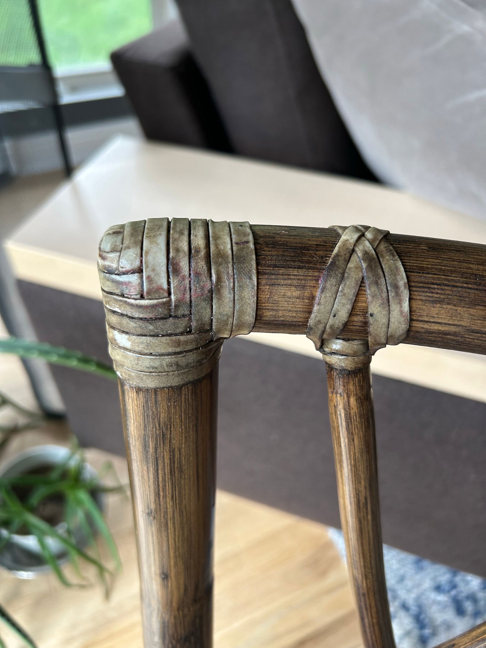 Vintage McGuire Chair 1978 Bamboo Rattan Blue Seat - 5