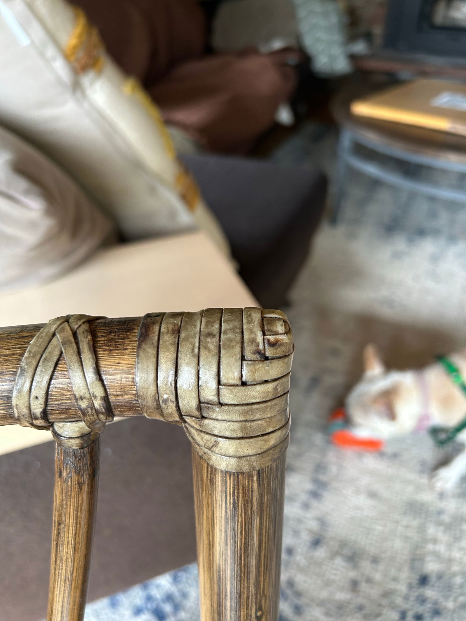 Vintage McGuire Chair 1978 Bamboo Rattan Blue Seat - 6