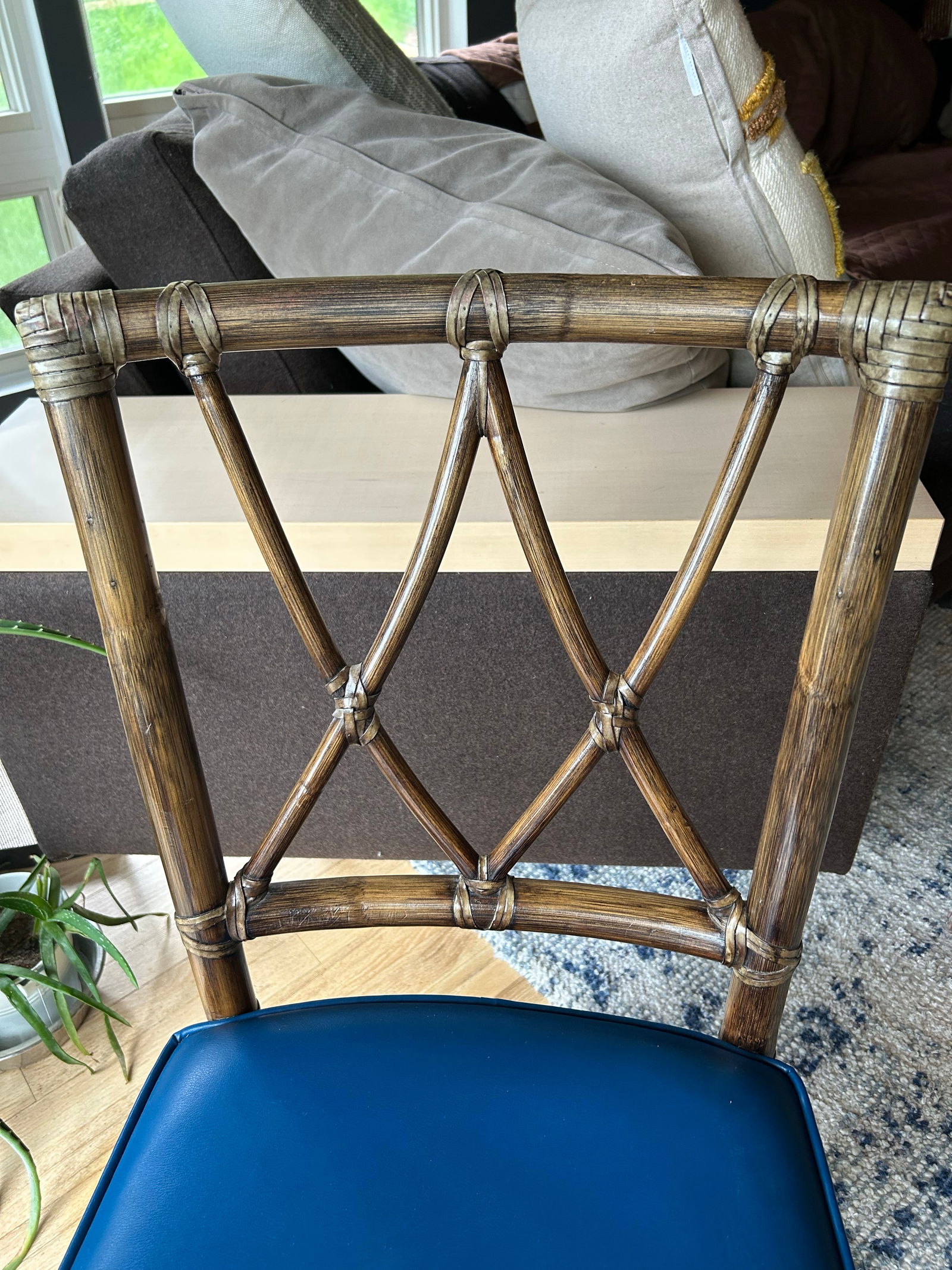 Vintage McGuire Chair 1978 Bamboo Rattan Blue Seat - 7