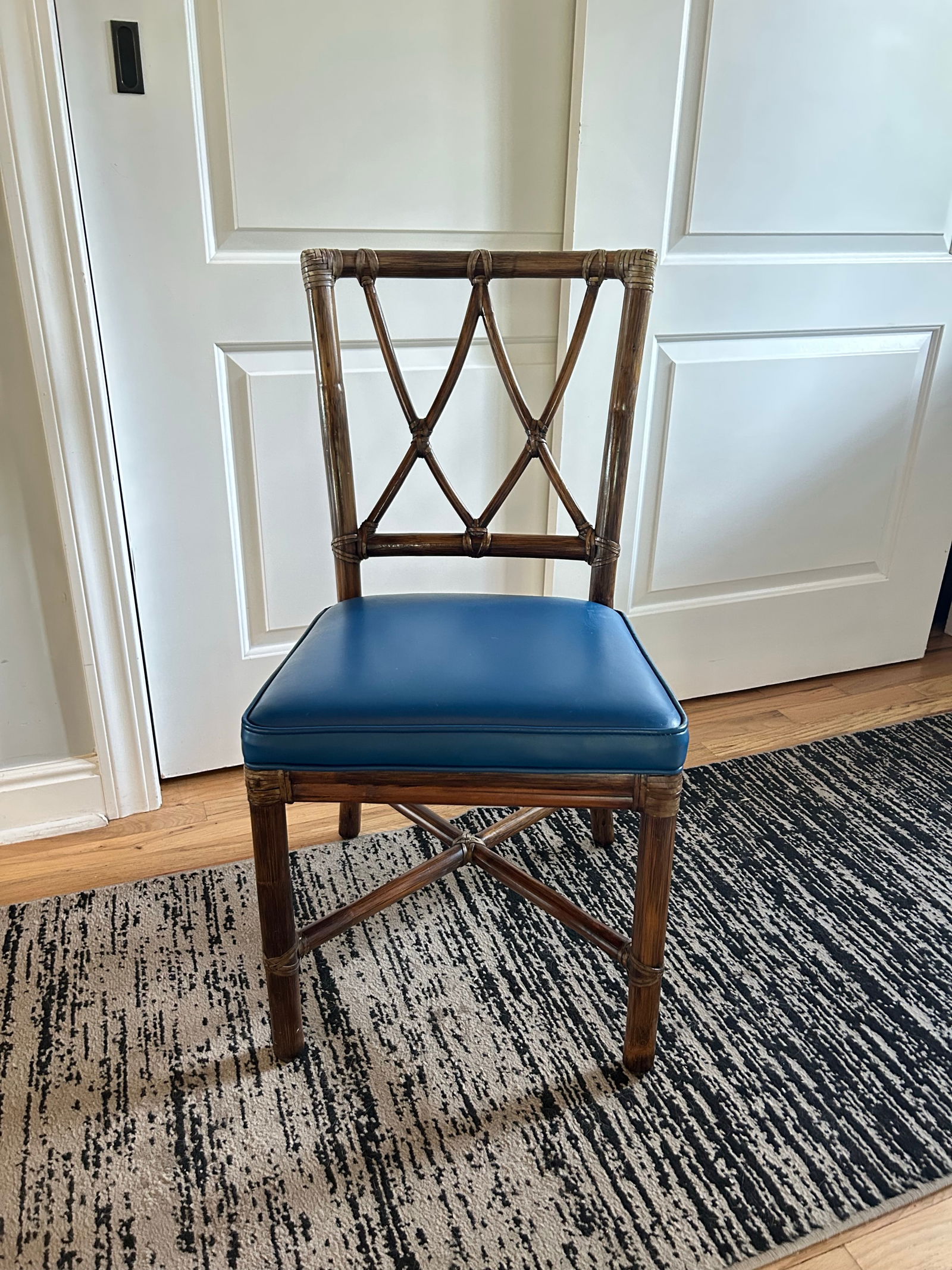 Vintage McGuire Chair 1978 Bamboo Rattan Blue Seat - 9