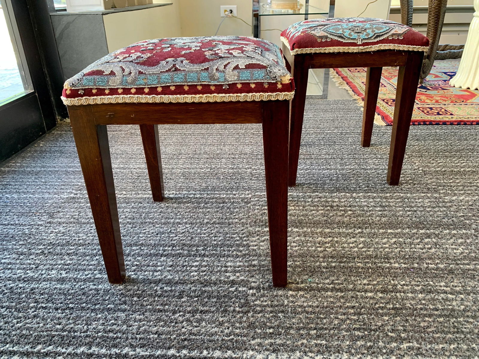 Victorian Antique Beaded Stools - a Similar Pair - 2