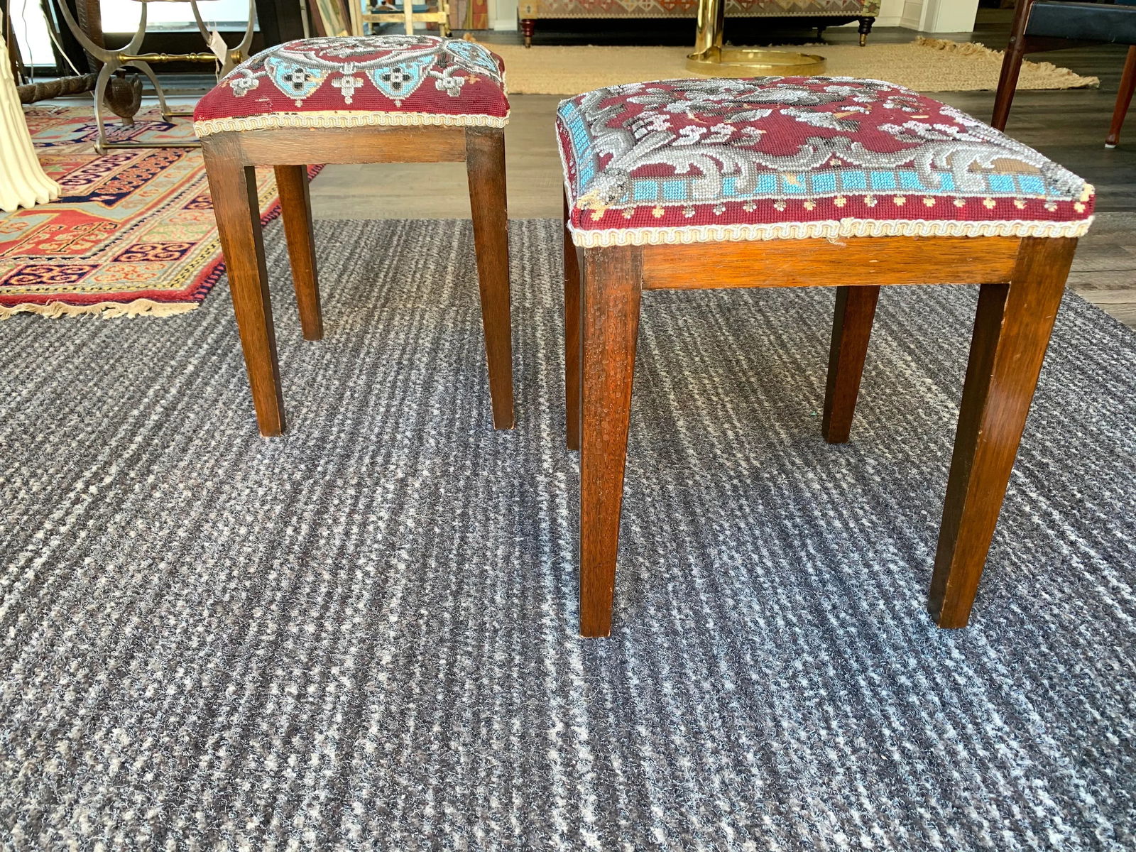 Victorian Antique Beaded Stools - a Similar Pair - 4