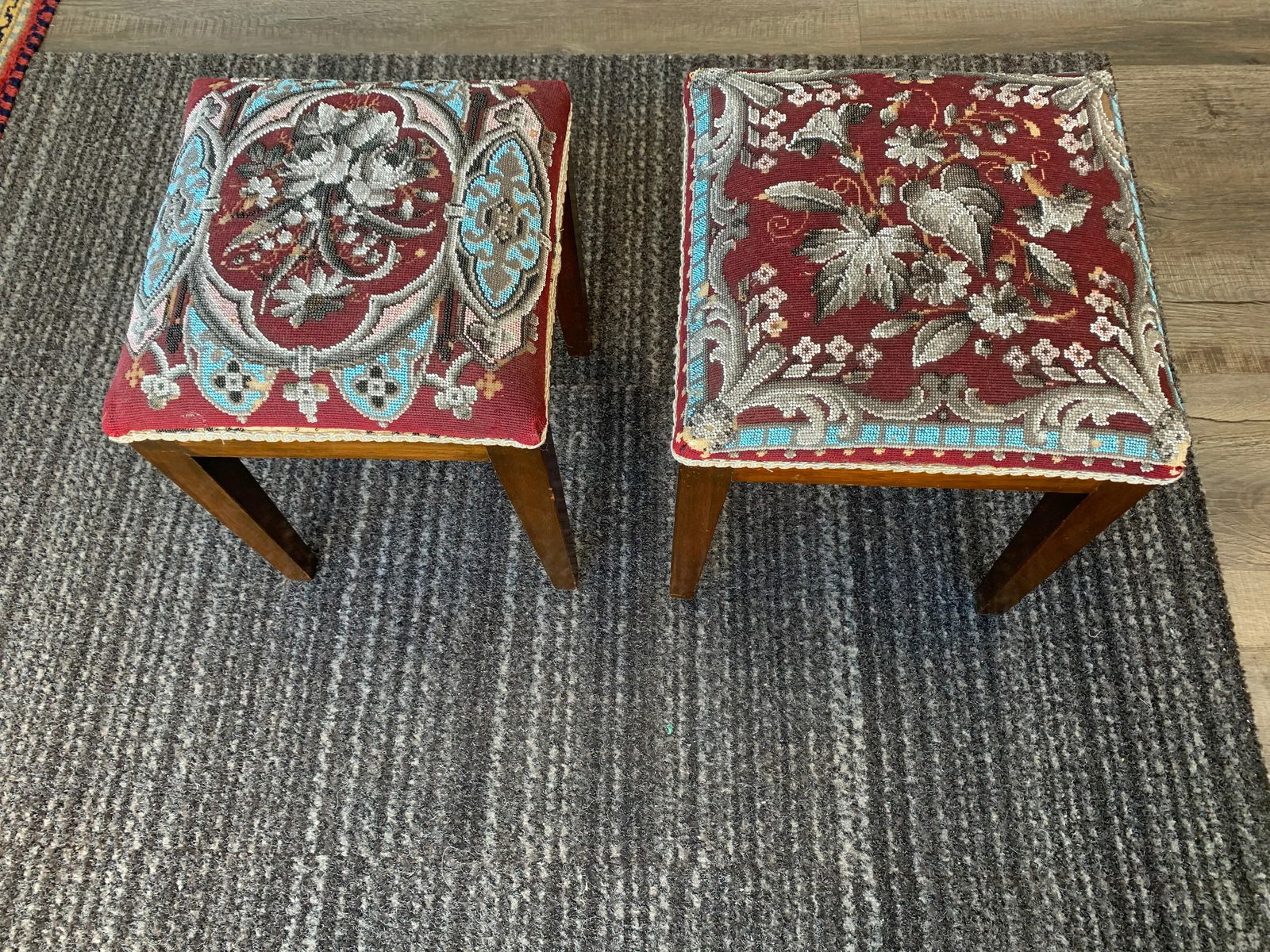 Victorian Antique Beaded Stools - a Similar Pair - 7