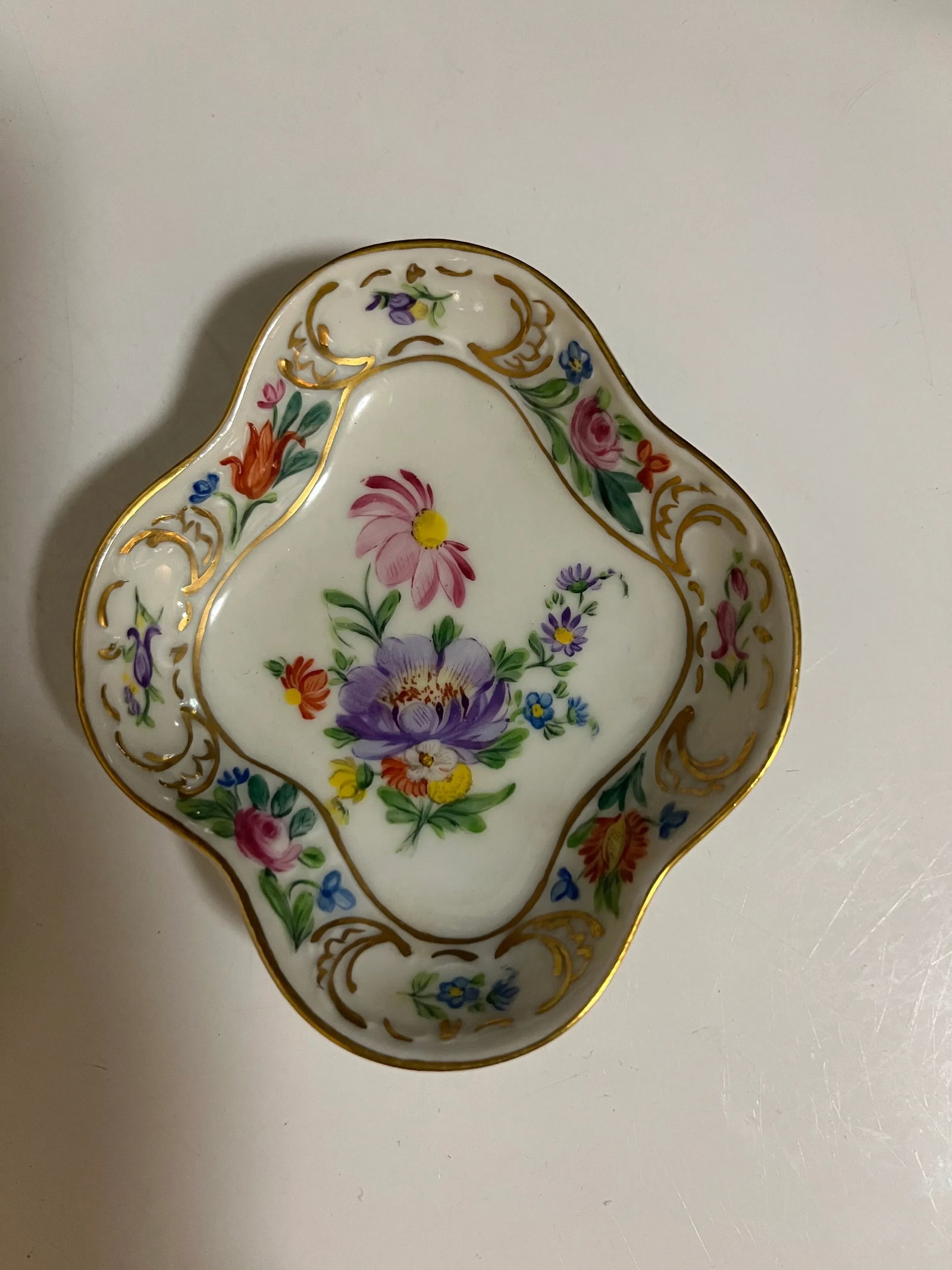 1950s Schumann Dresden Germany Vintage Trinket Dish Porcelain Floral Diamond Shape- Set of 2 - 2
