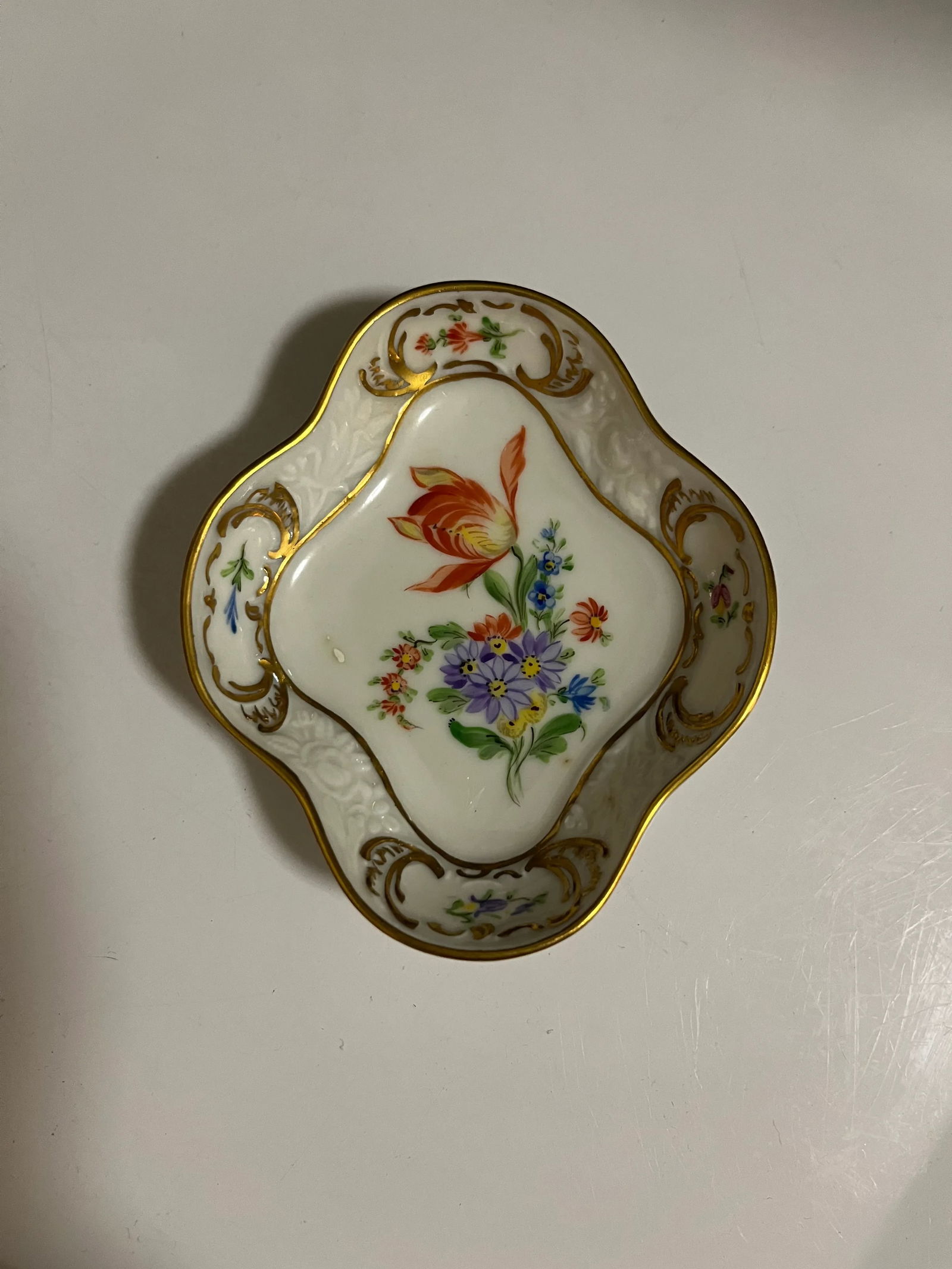 1950s Schumann Dresden Germany Vintage Trinket Dish Porcelain Floral Diamond Shape- Set of 2 - 3