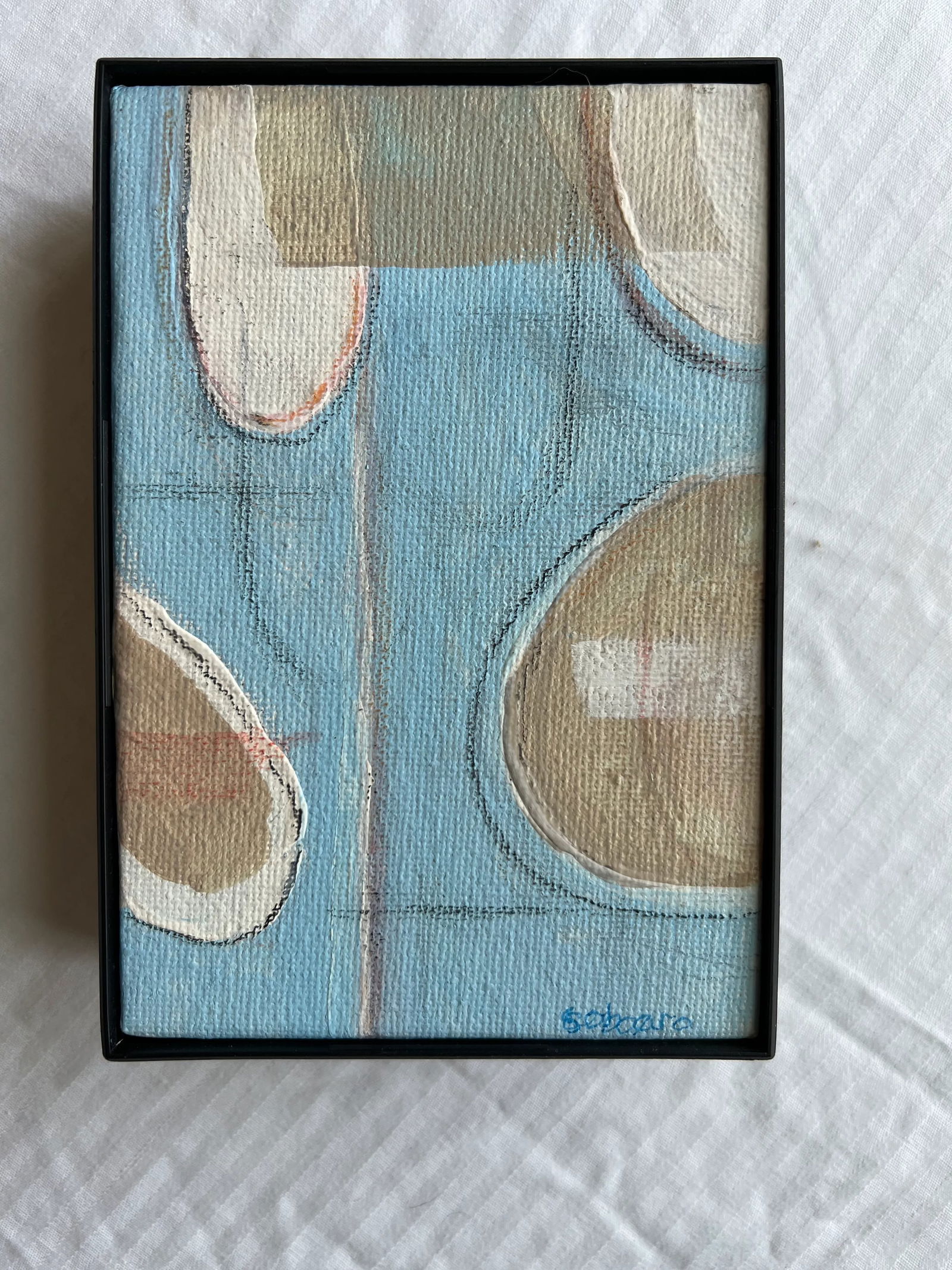 Blue & Tan Abstract Acrylic Painting - 2
