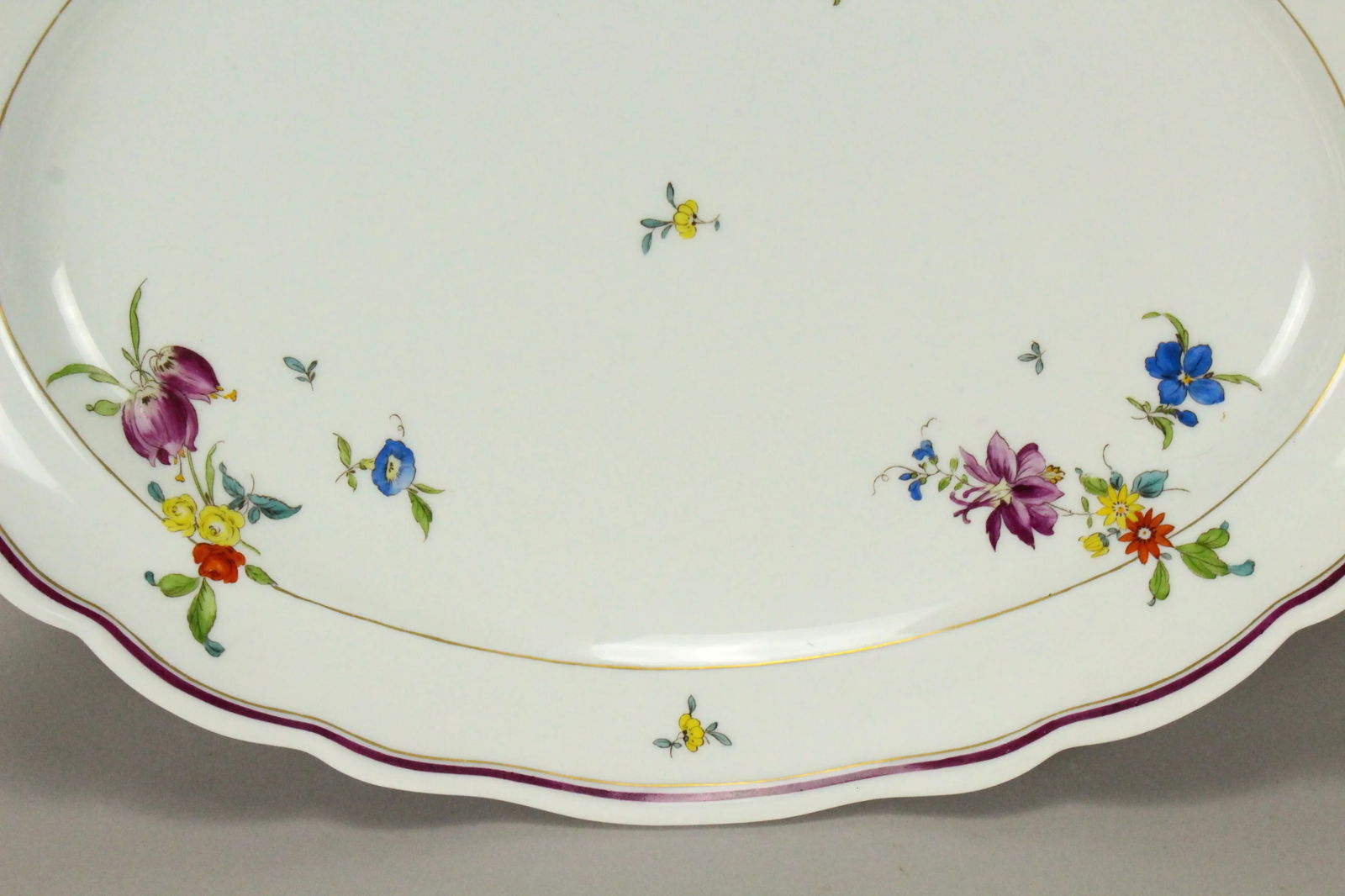 1800's Meissen Porcelain "Deutches Blumen" Scattered Flowers Oval Platter - 3