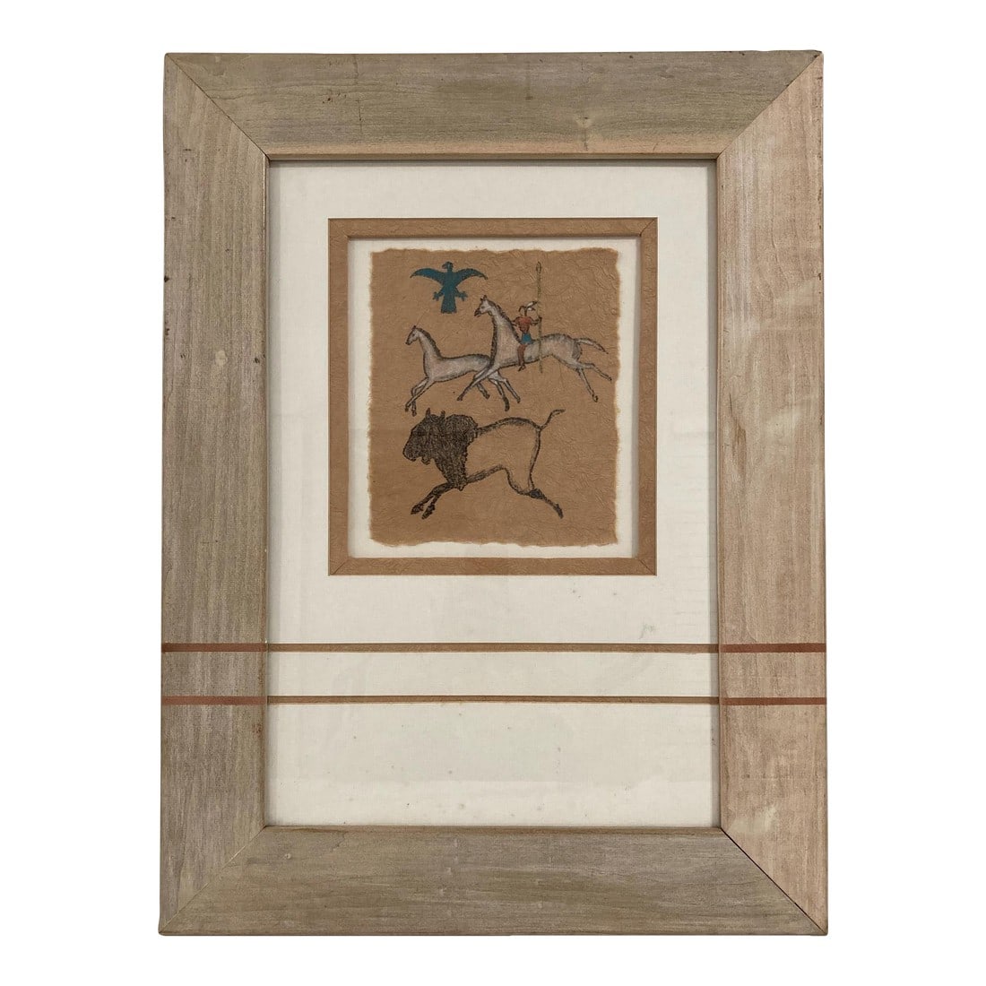 1950s Native American Deer Hide Painting "“ Plains Indian Buffalo Hunt Scene (1 of 2)