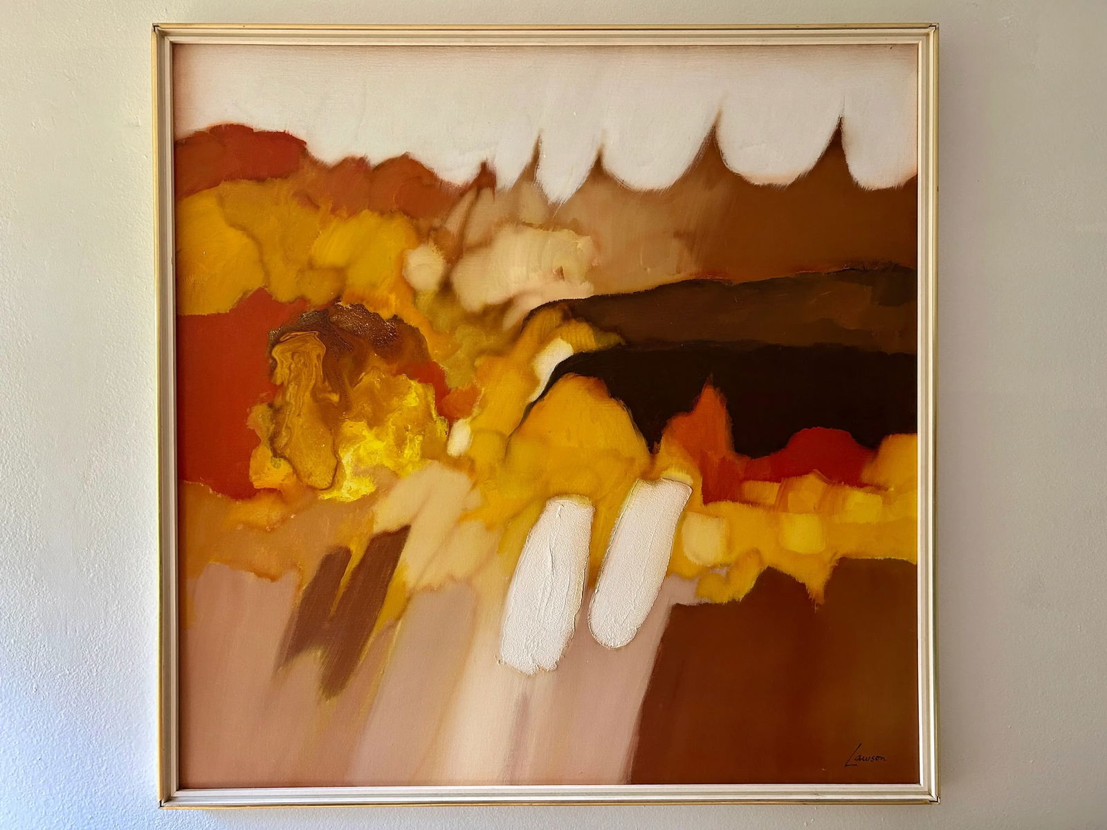 Robert Lawson 1970s Abstract Oil Painting on Canvas Vintage Art Brown and Orange - 10