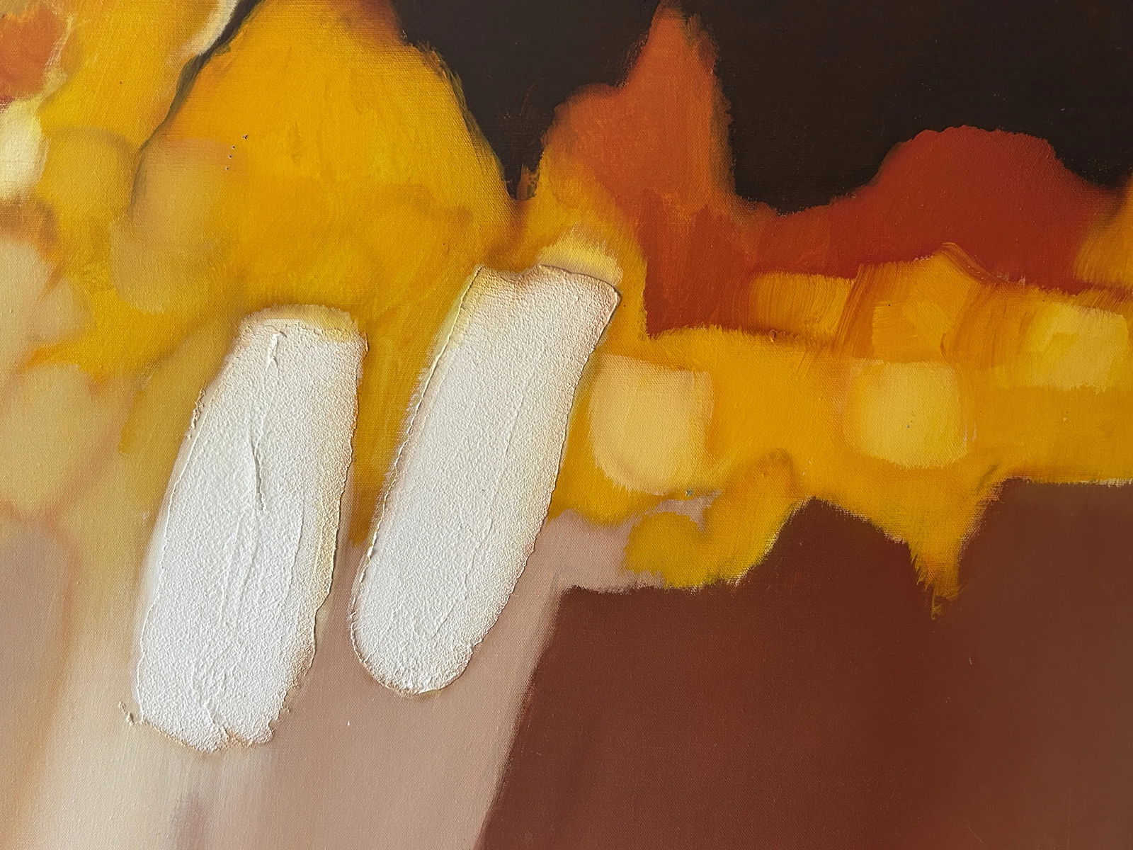 Robert Lawson 1970s Abstract Oil Painting on Canvas Vintage Art Brown and Orange - 3