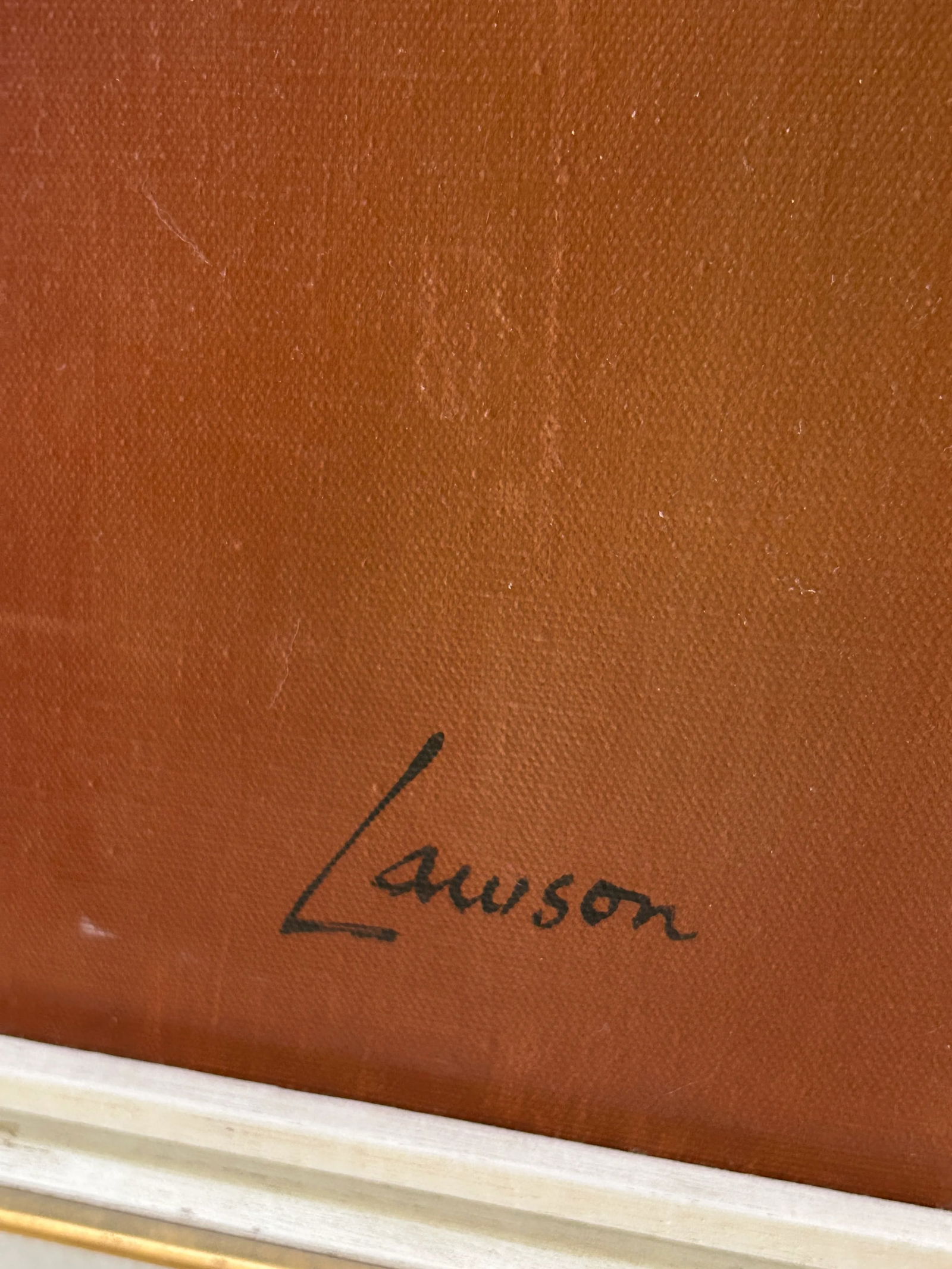 Robert Lawson 1970s Abstract Oil Painting on Canvas Vintage Art Brown and Orange - 7