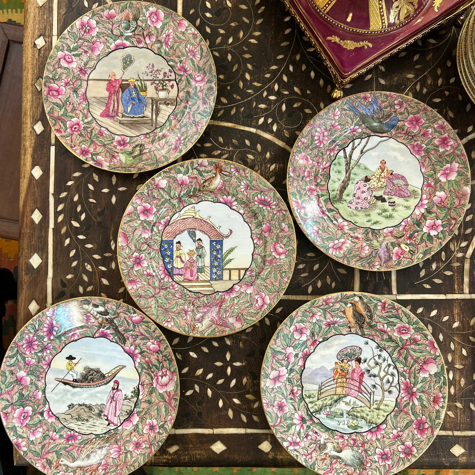 John Pouyat Limoges France Chinoiserie Plates Set of 12 Signed - 10
