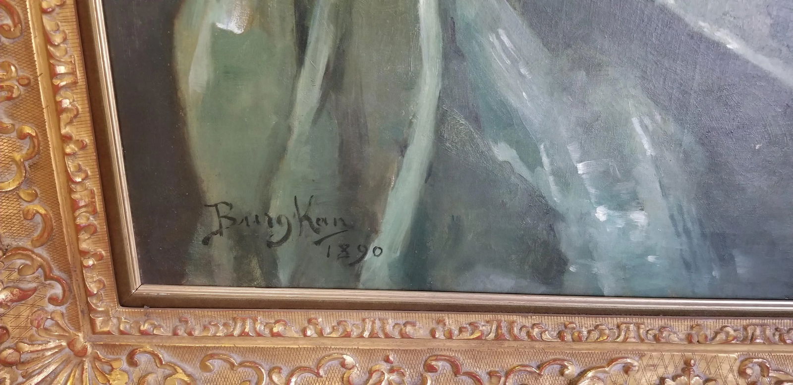 1890 Berthe Burgkan Signed Framed Antique Portrait Woman Oil on Canvas Painting - 2