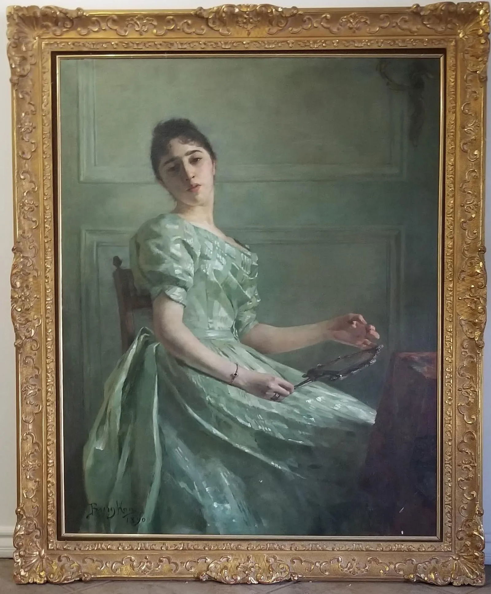 1890 Berthe Burgkan Signed Framed Antique Portrait Woman Oil on Canvas Painting - 7