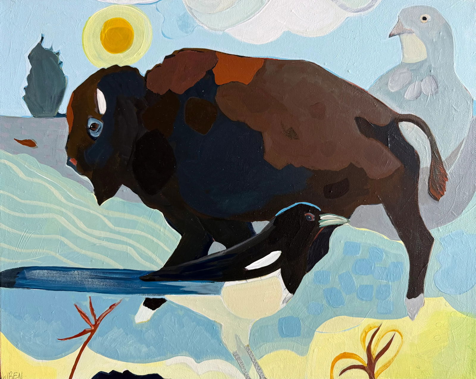 "Bison Scape" a Landscape With Bison and Birds by LWren Walraven - 2