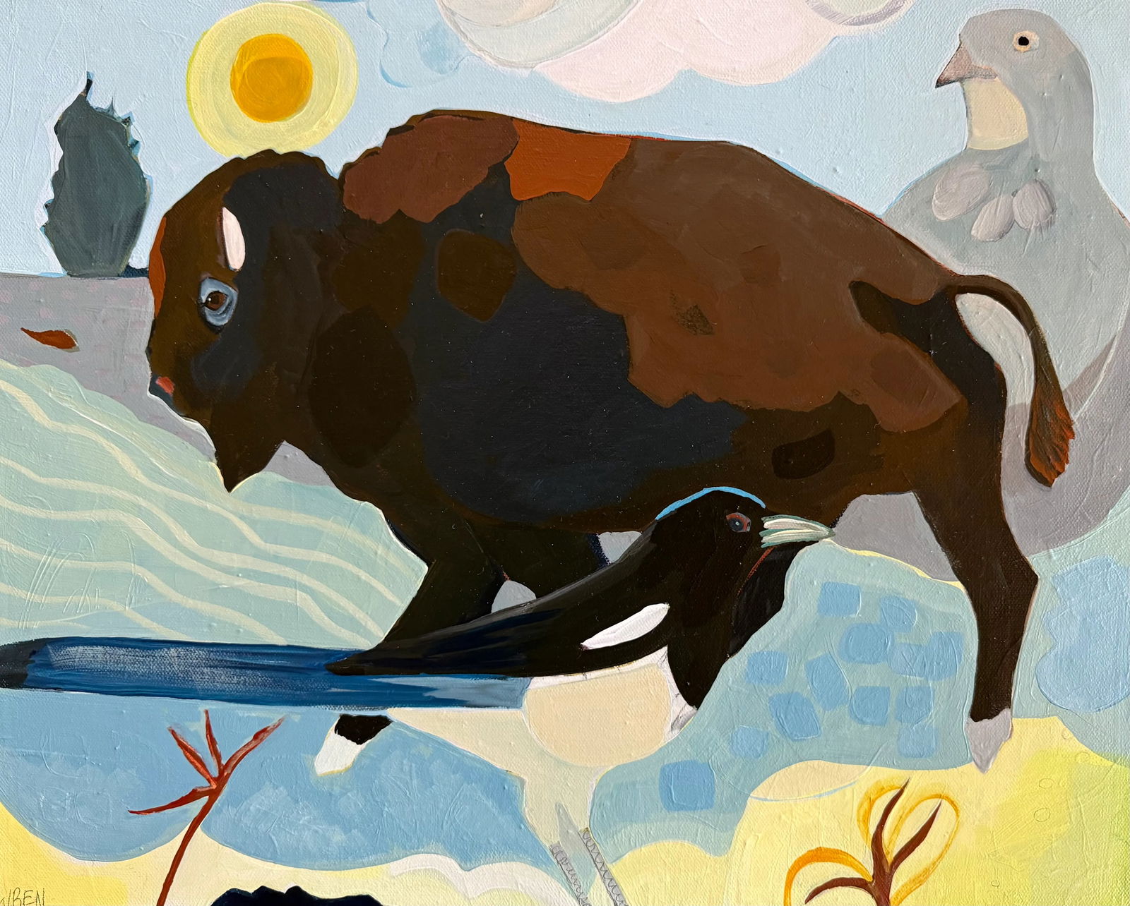 "Bison Scape" a Landscape With Bison and Birds by LWren Walraven - 7