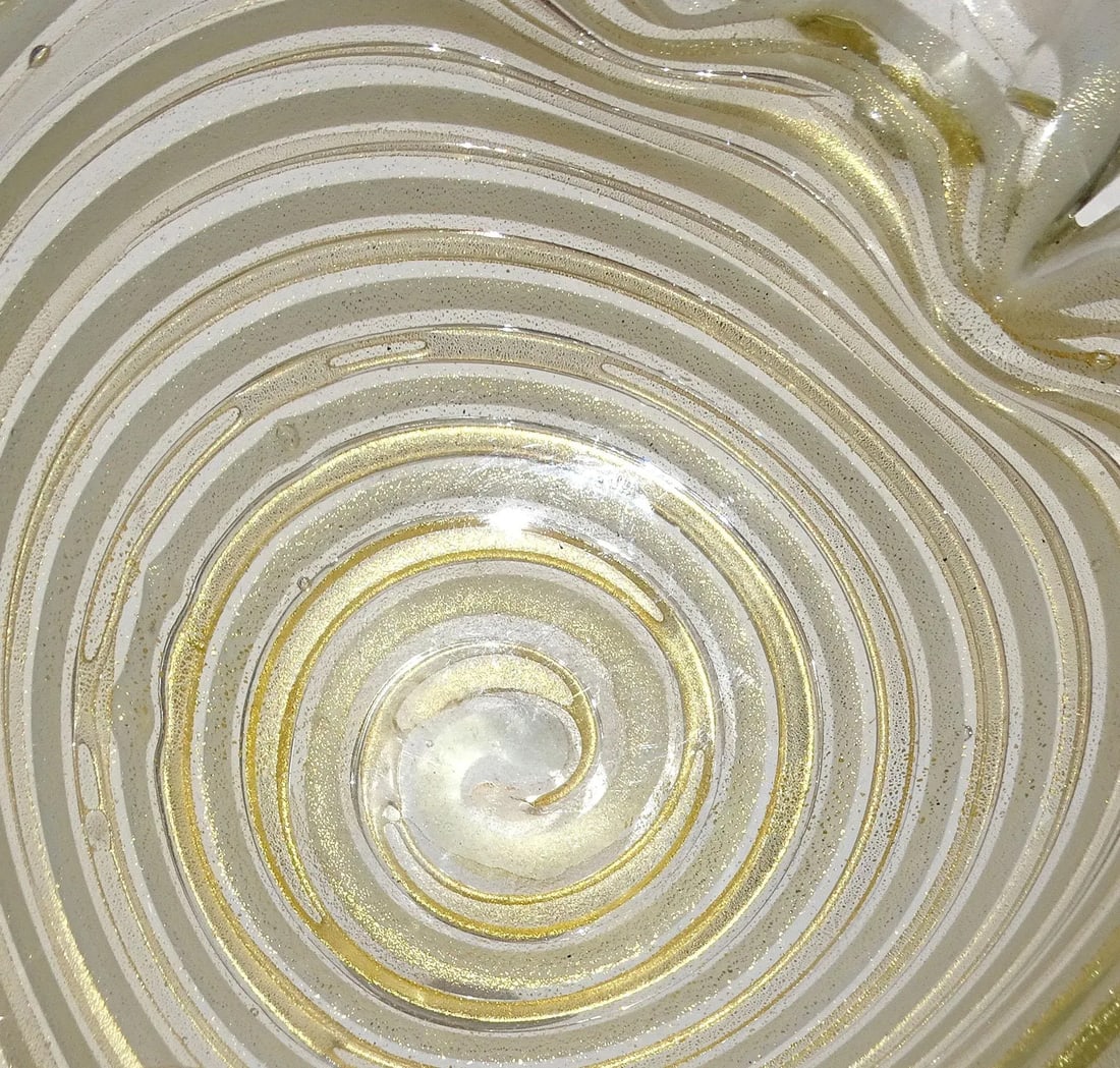 Murano Barovier Toso Vintage Gold Flecks White Swirl Italian Art Glass Heart Ashtray Dish Bowl - 7