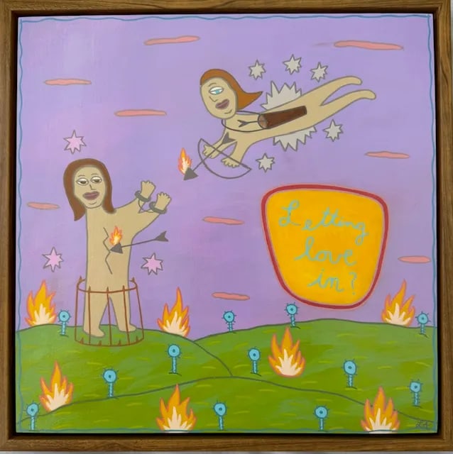 Original Folk Art Painting From Key West Artist, "Letting Love In" - 2