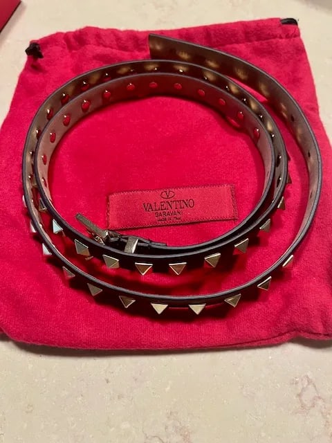Valentino Rockstud Calfskin Belt, Original Out of Production, Gold-Tone Studs & Buckle, Made in Ital - 7