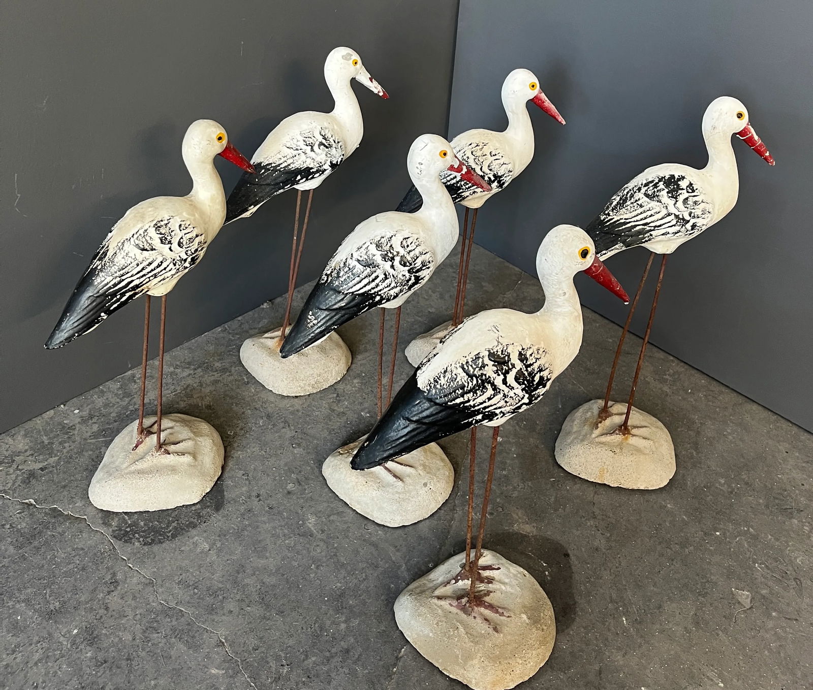 1960s Cast Cement Painted Seagulls - Set of 6 - 3