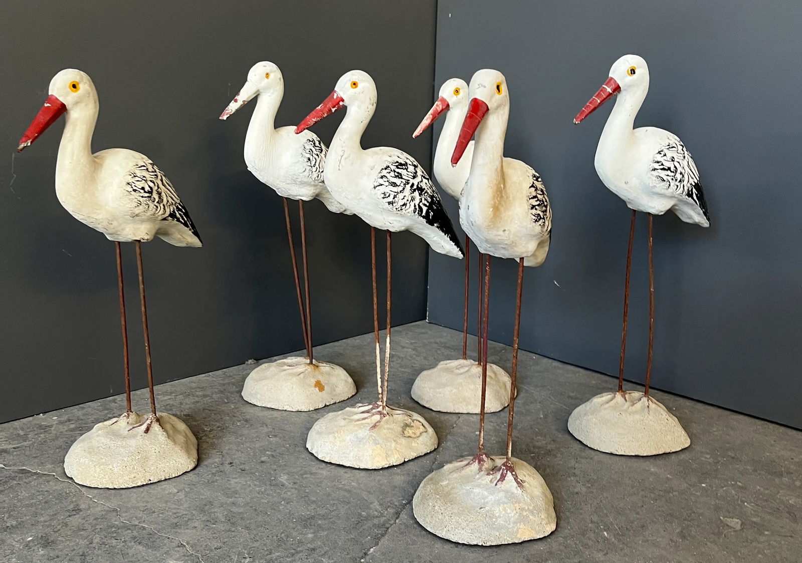 1960s Cast Cement Painted Seagulls - Set of 6 - 8