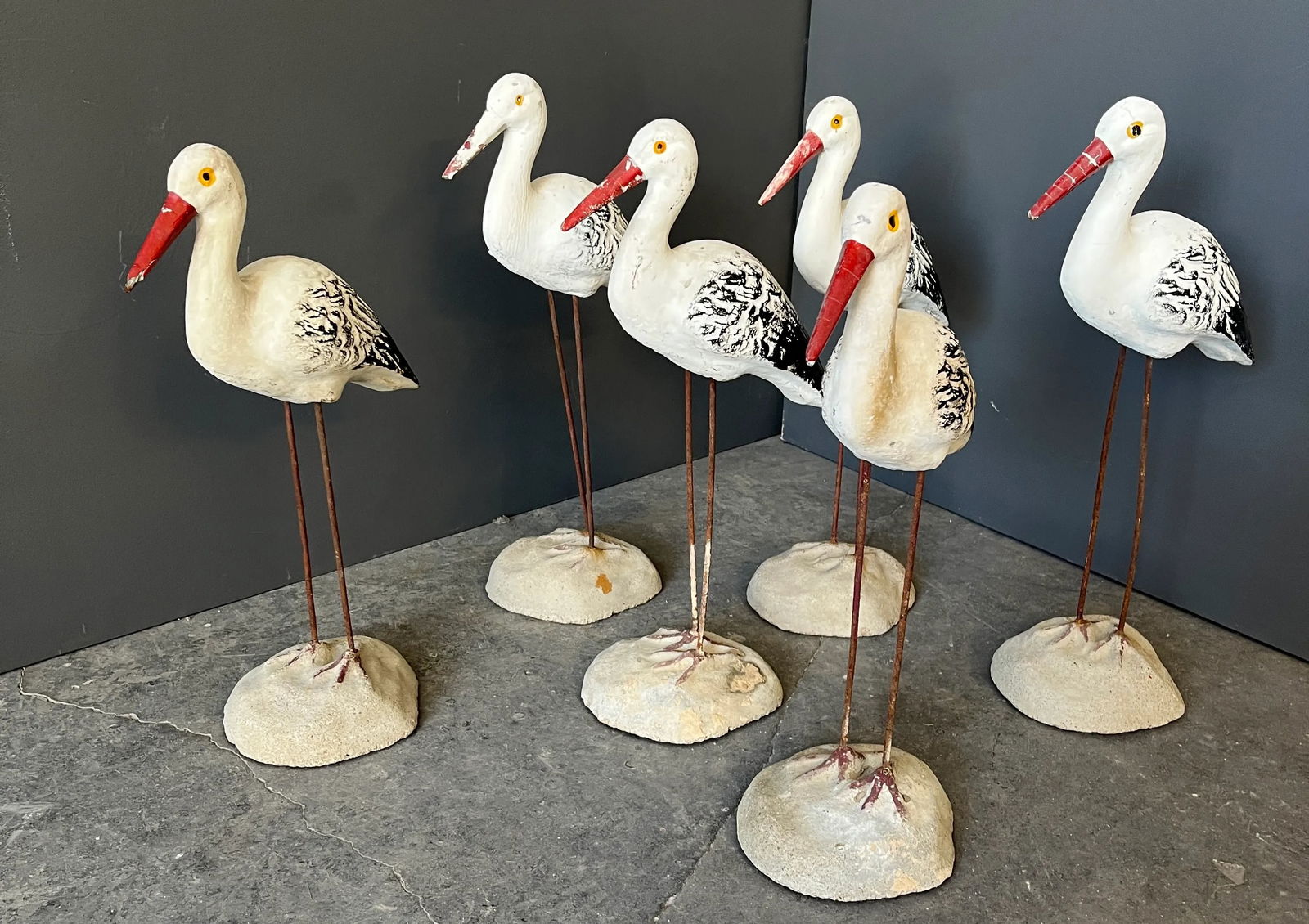 1960s Cast Cement Painted Seagulls - Set of 6 - 9