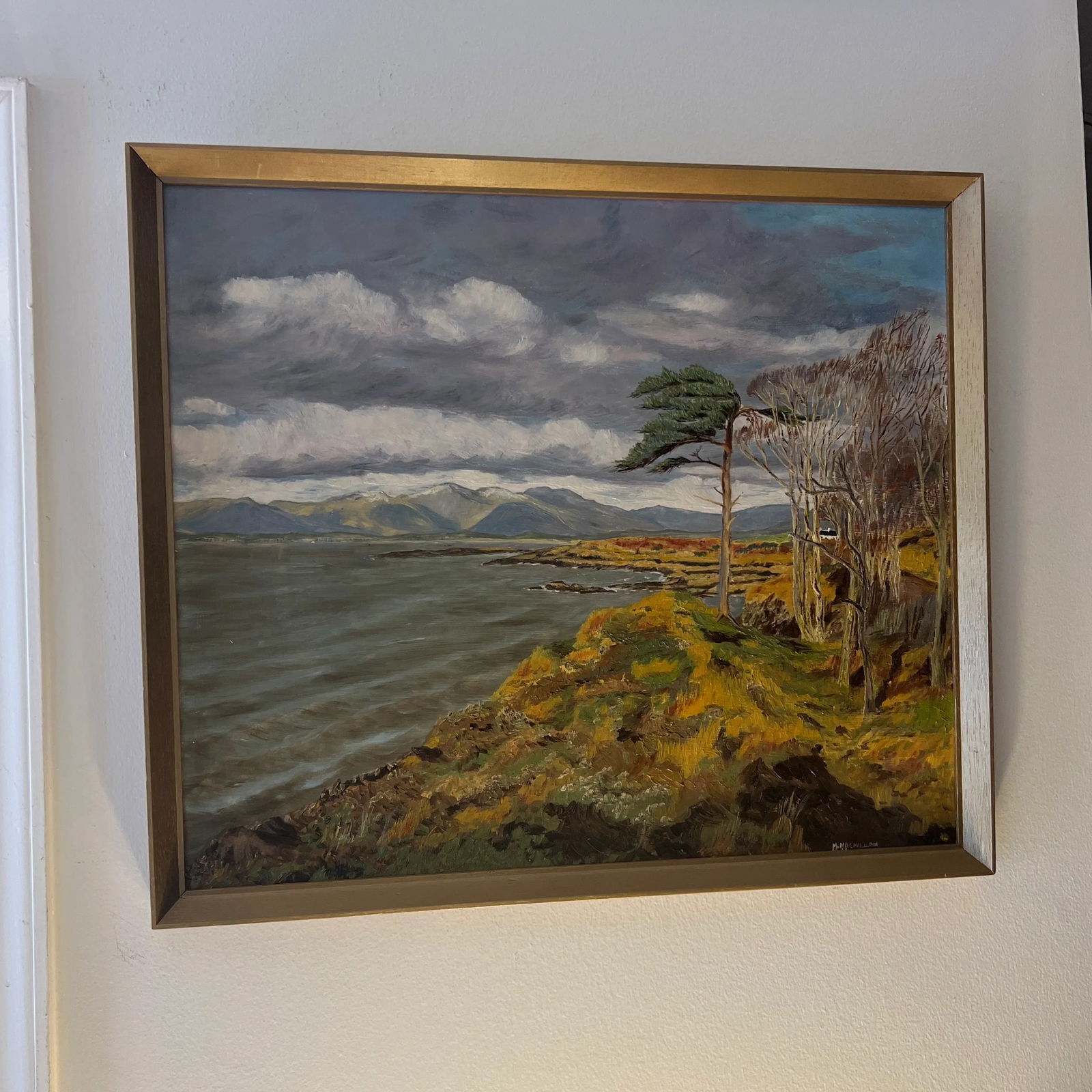 Oil on Artist Board Windswept Seaside Landscape Framed Signed Made in 1950 by British Artist McMilla - 11