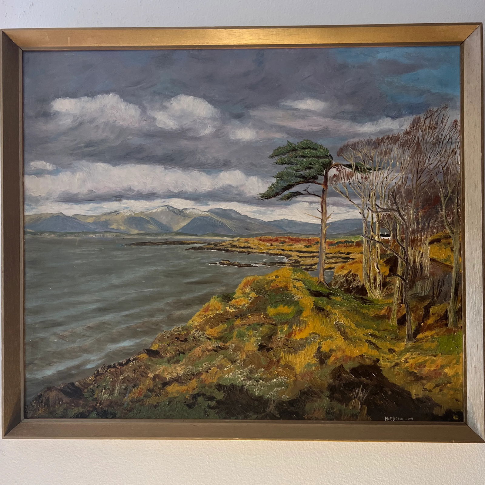 Oil on Artist Board Windswept Seaside Landscape Framed Signed Made in 1950 by British Artist McMilla - 2