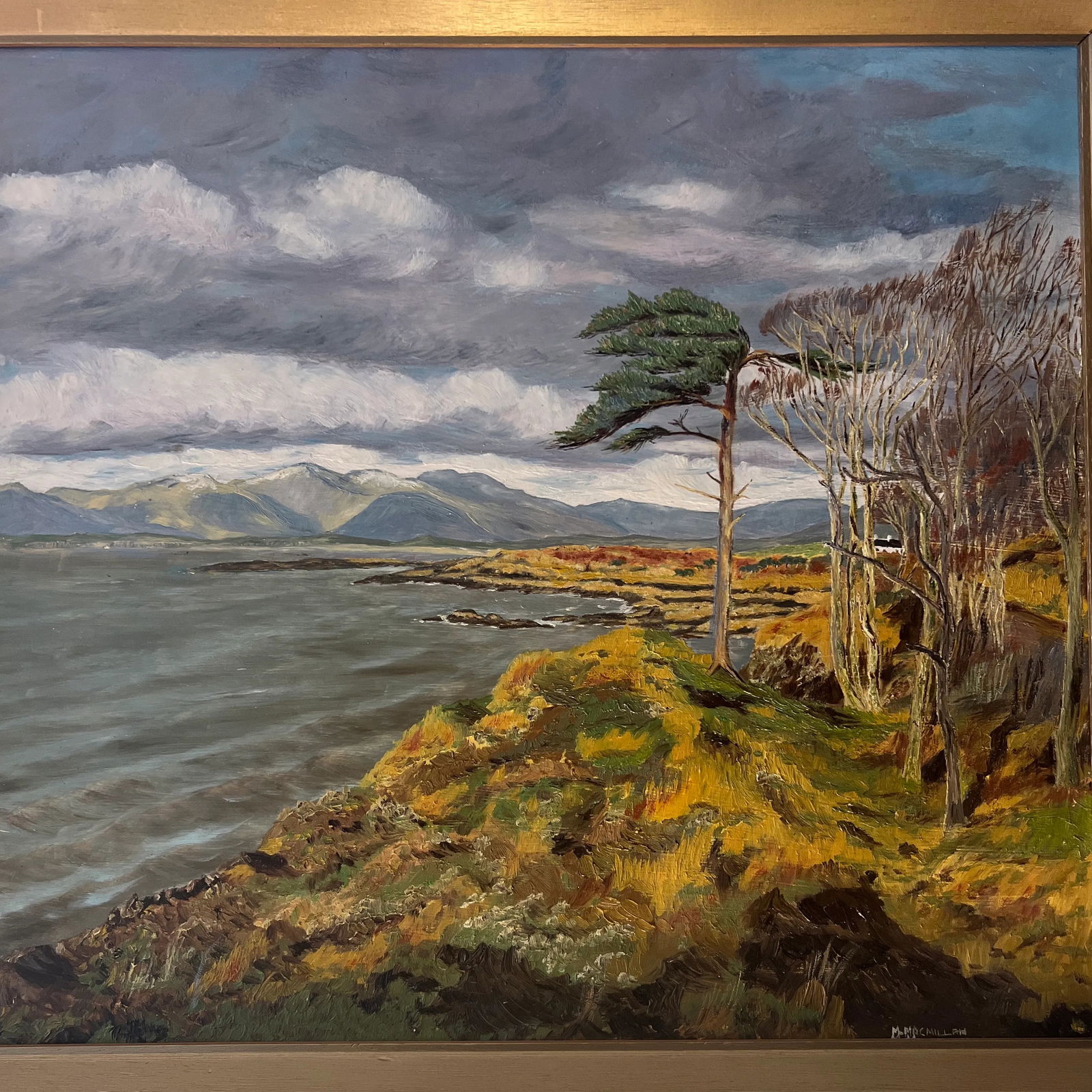 Oil on Artist Board Windswept Seaside Landscape Framed Signed Made in 1950 by British Artist McMilla - 3