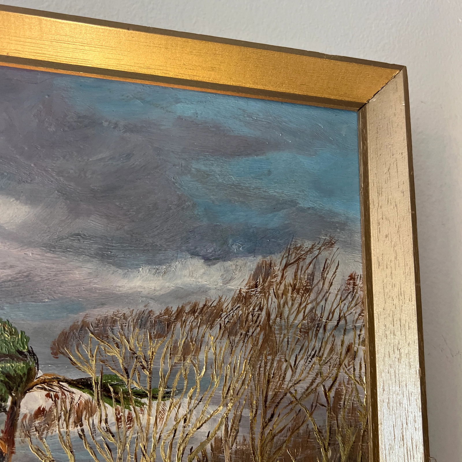 Oil on Artist Board Windswept Seaside Landscape Framed Signed Made in 1950 by British Artist McMilla - 4