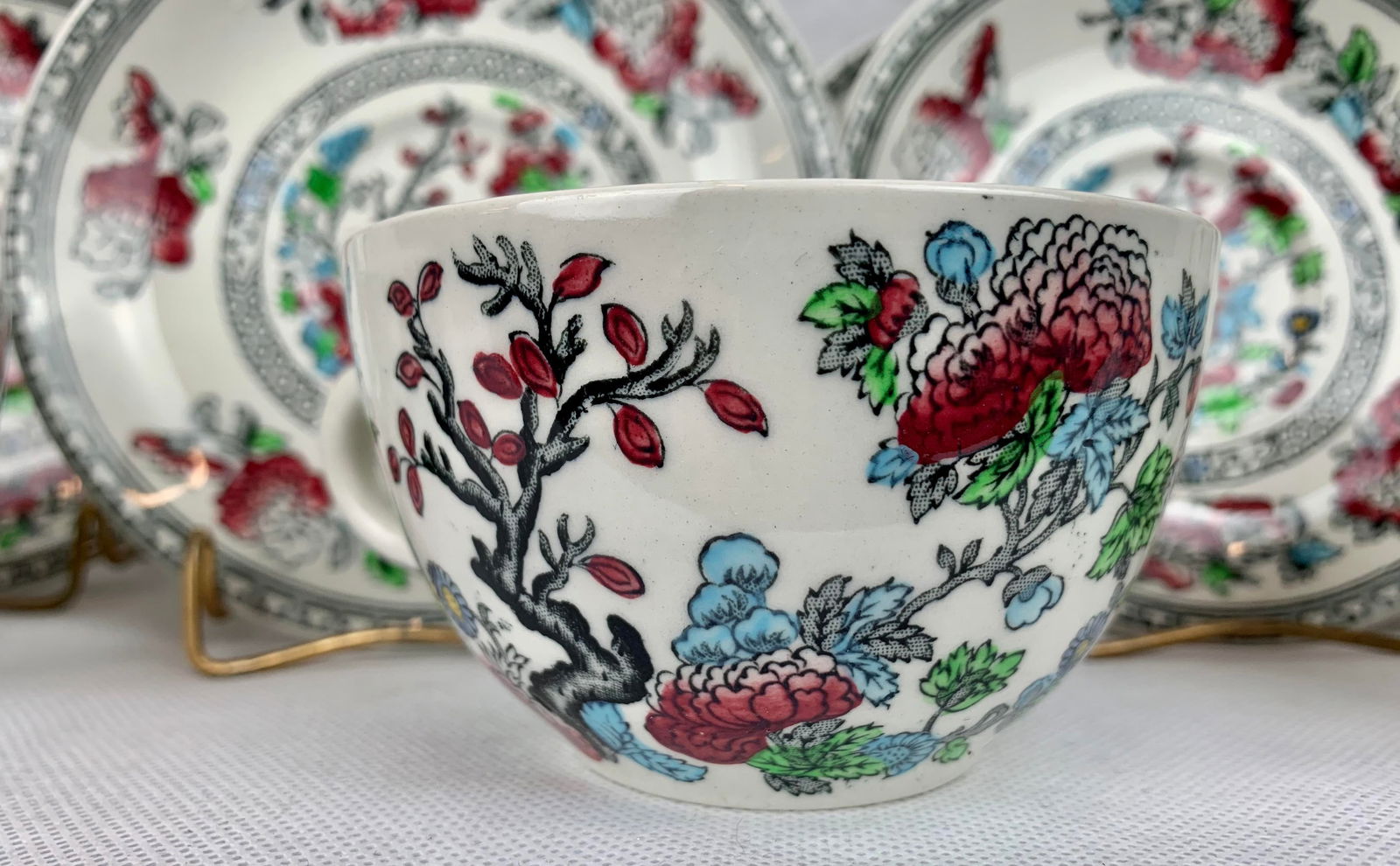 Indian Tree Pattern Cups & Saucers by Wood's Burslem, England - Service for 8 - 2