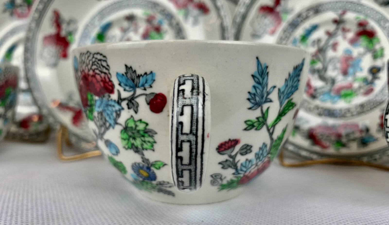 Indian Tree Pattern Cups & Saucers by Wood's Burslem, England - Service for 8 - 3