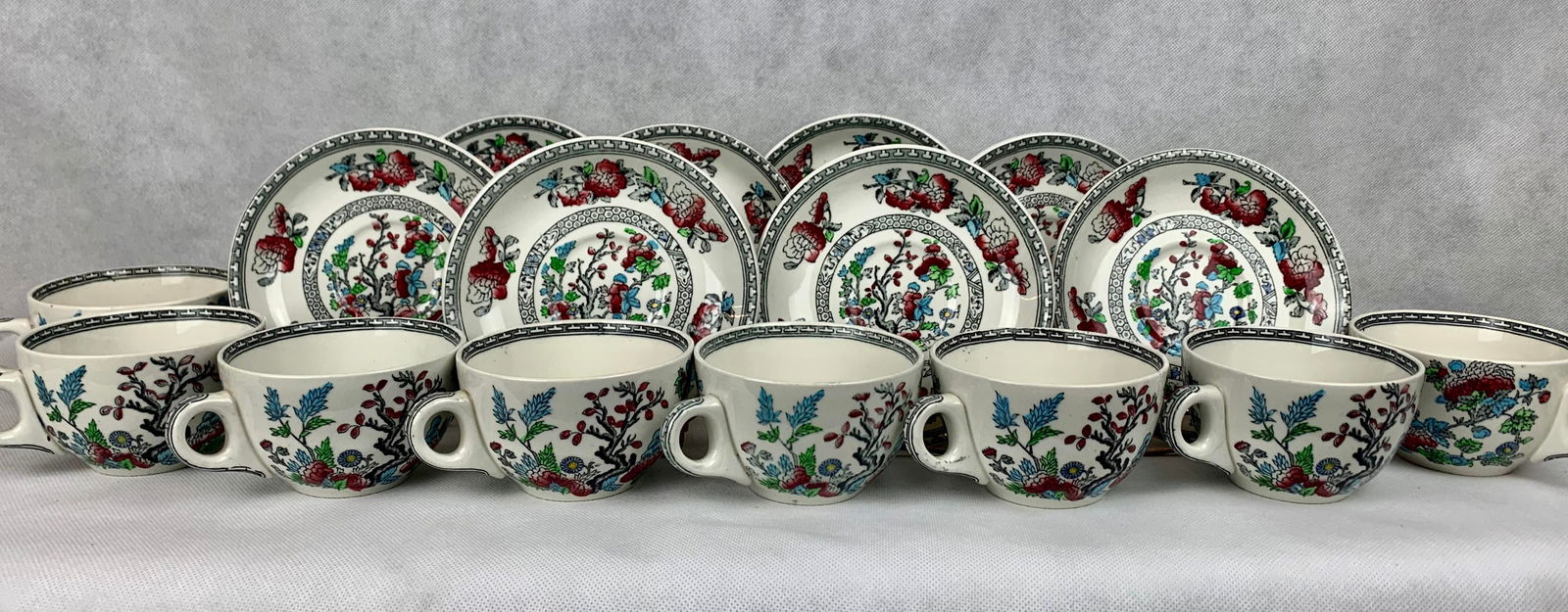 Indian Tree Pattern Cups & Saucers by Wood's Burslem, England - Service for 8 - 8