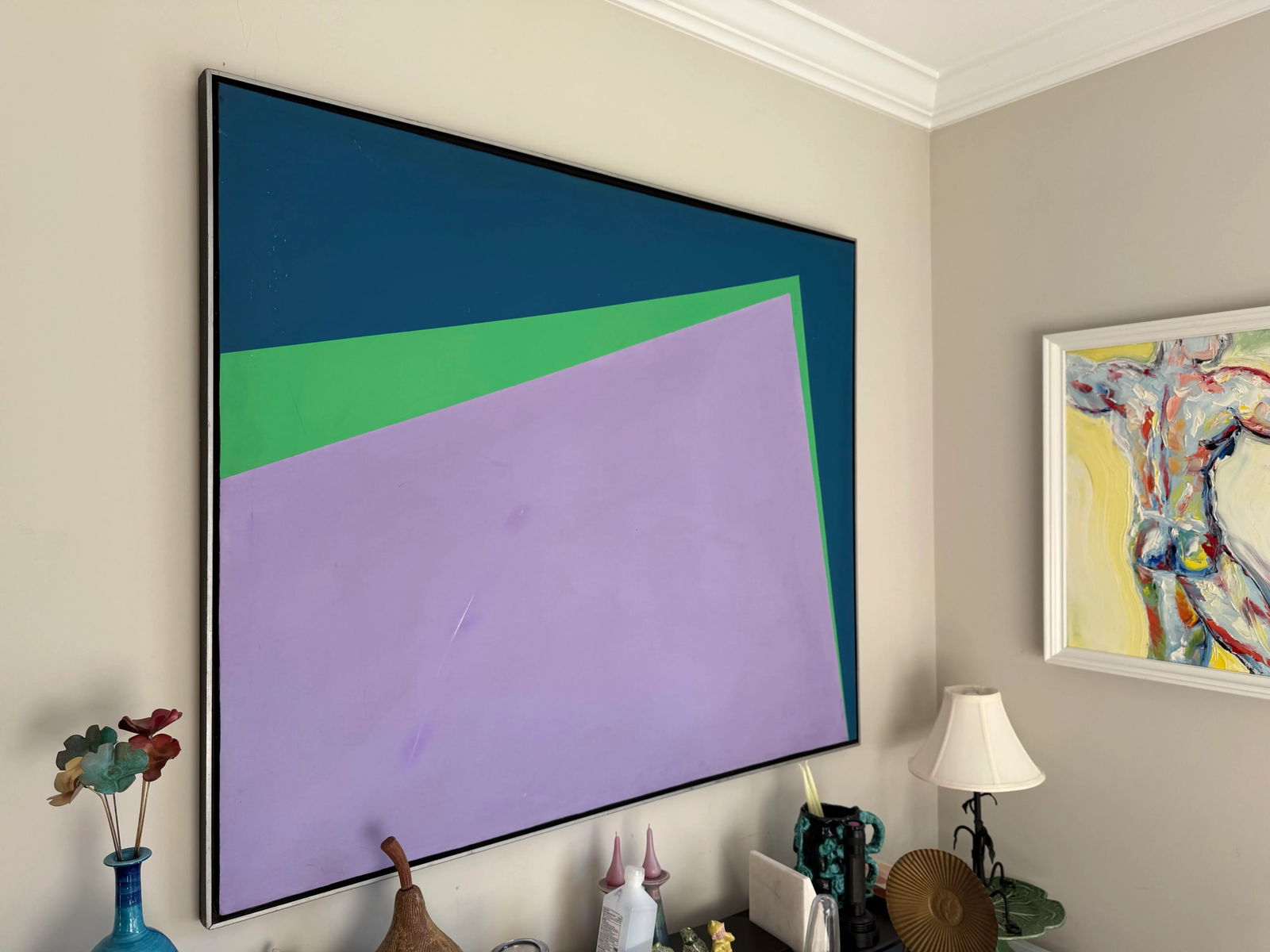1980s Large Postmodern Geometric Framed Painting - 2