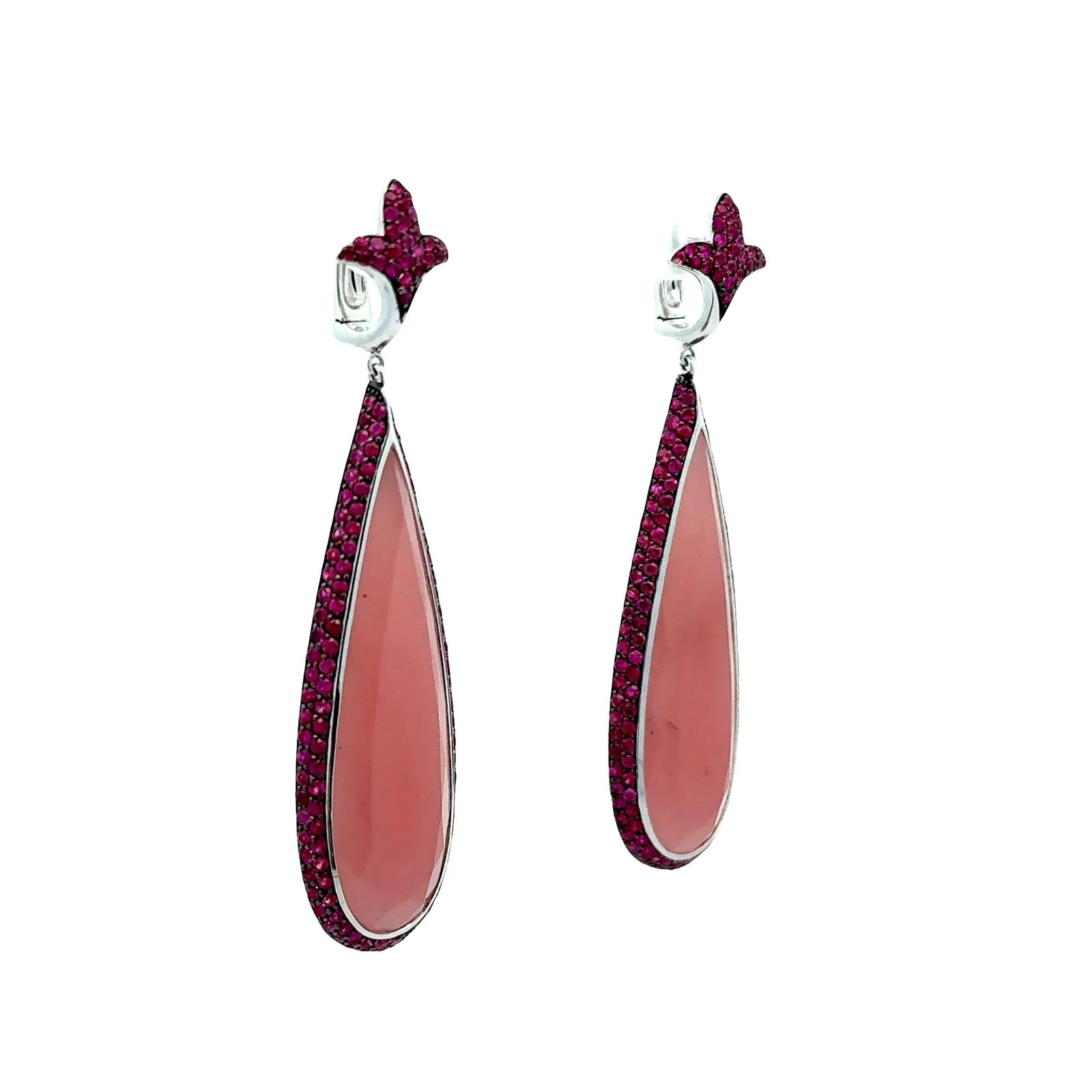 Rose Quartz Ruby 18k White Gold Drop Dangle Earrings- Set of 2 - 5
