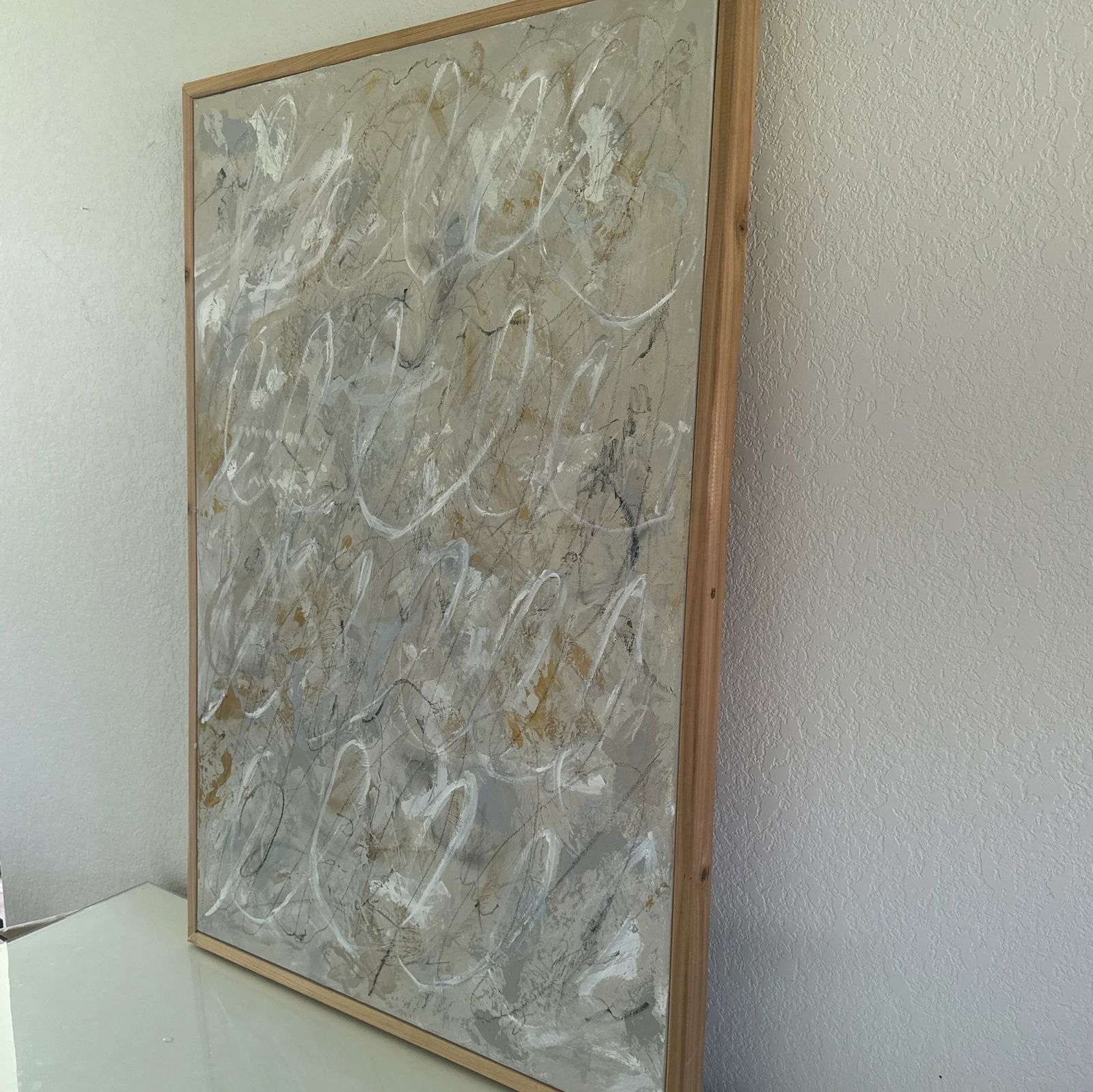 Original Abstract Acrylic & Charcoal Painting on Deep Canvas in Handmade Floater Frame - 2