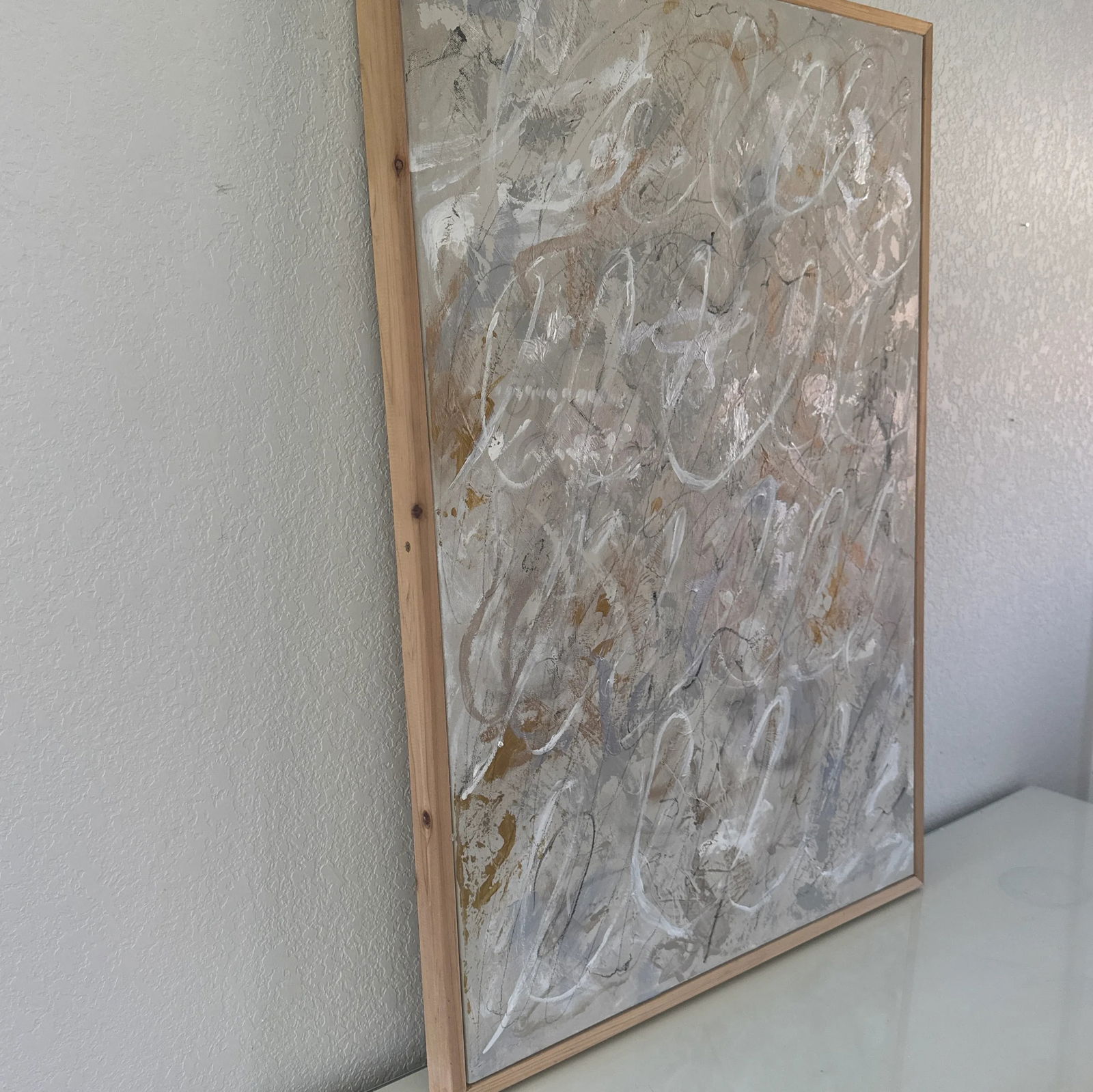 Original Abstract Acrylic & Charcoal Painting on Deep Canvas in Handmade Floater Frame - 3
