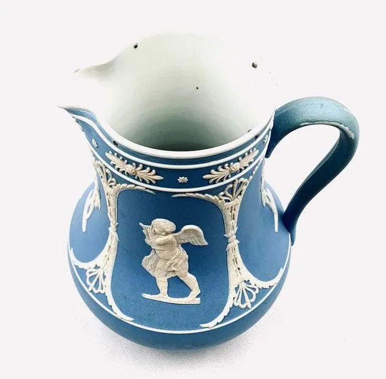 Dudson Jasperware Pitcher in Blue With Neo-Classical Motif-8.25"? Tall - 7