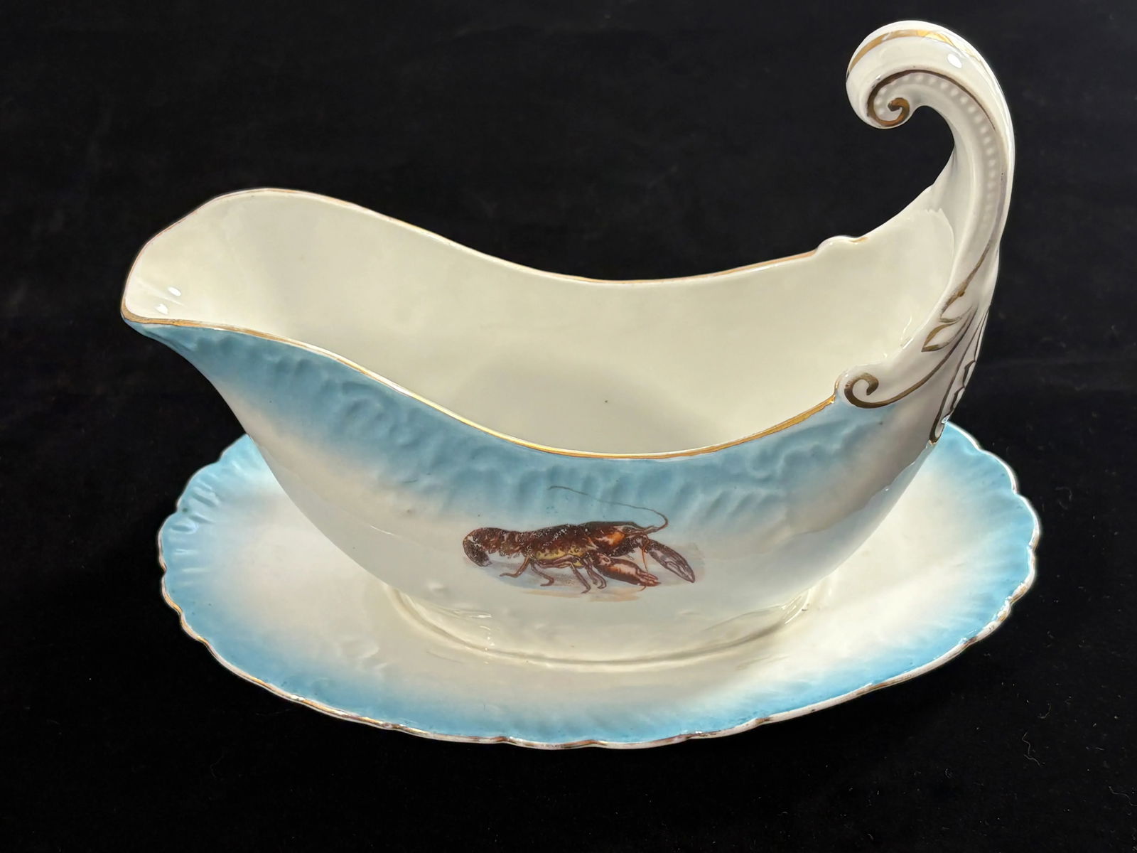19th Century Imperial Crown China Antique Lobster Gravy Boat - 2