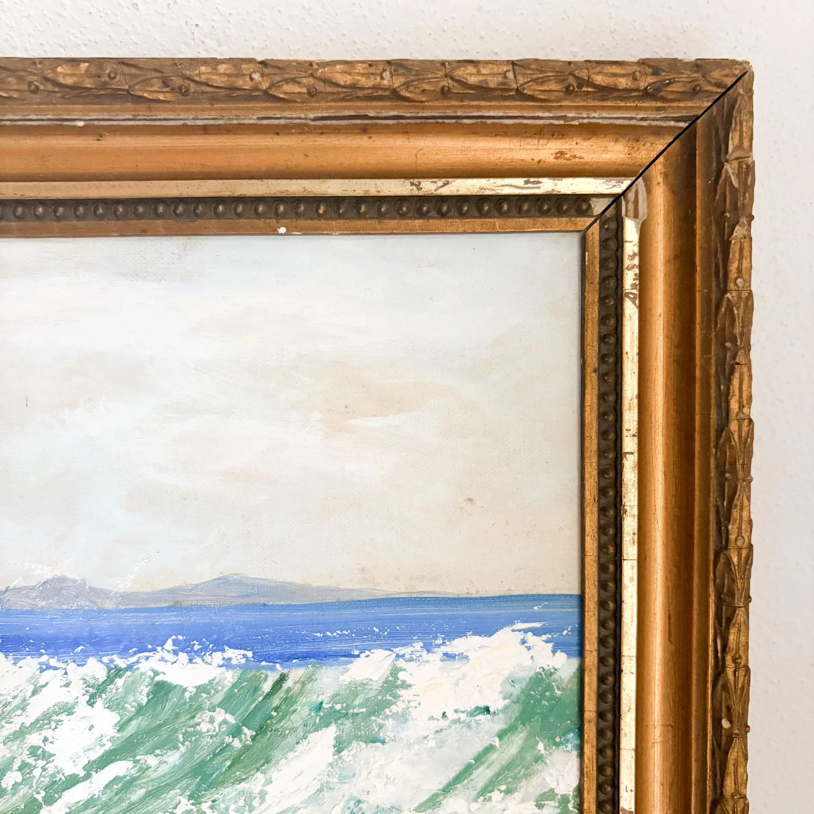 Ocean Waves Crashing on Rocks Painting, 1960's Textured Nautical Ocean Painting, Framed - 7