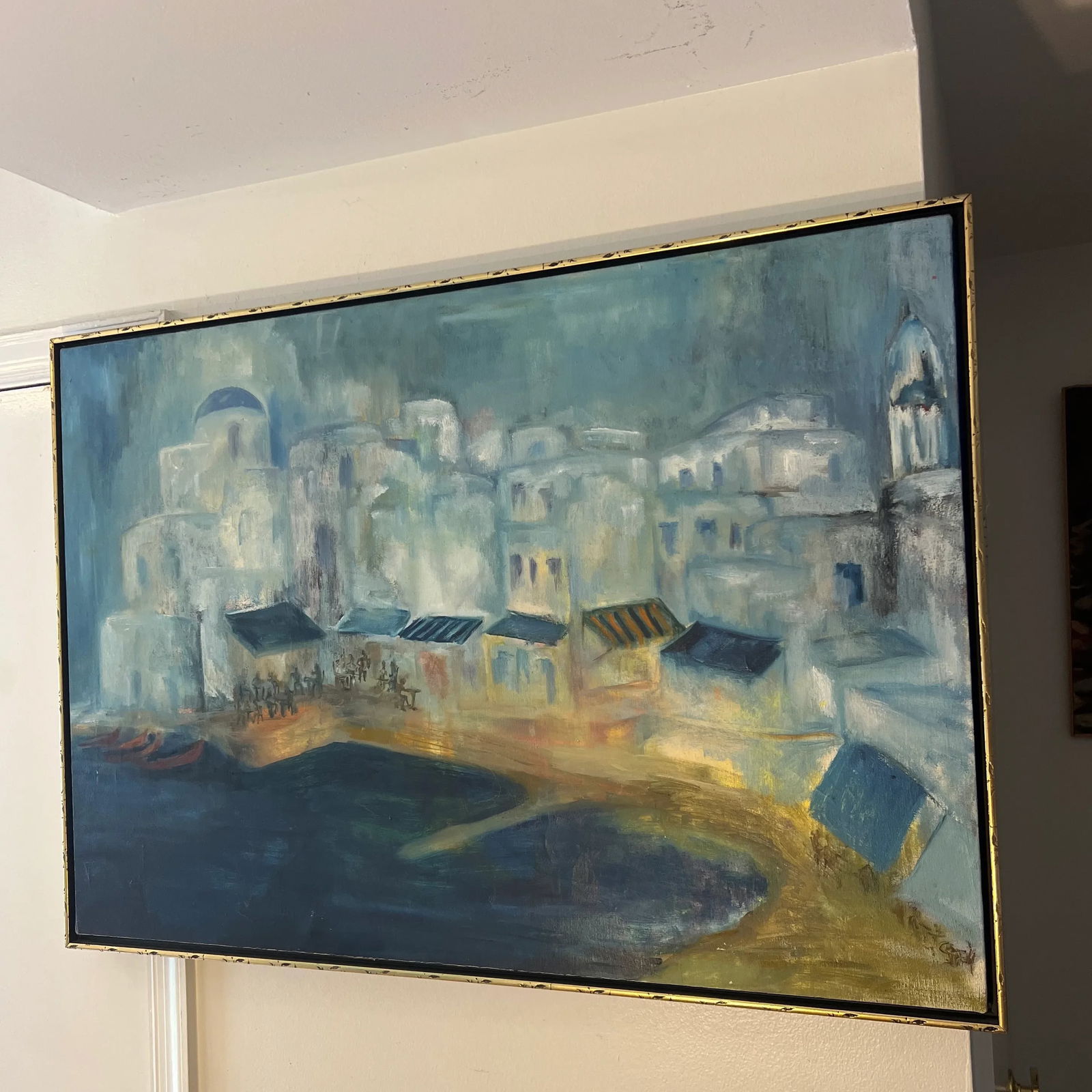 20th Century American School Oil on Canvas Signed Framed by Conni Pim Seaside Village - 2