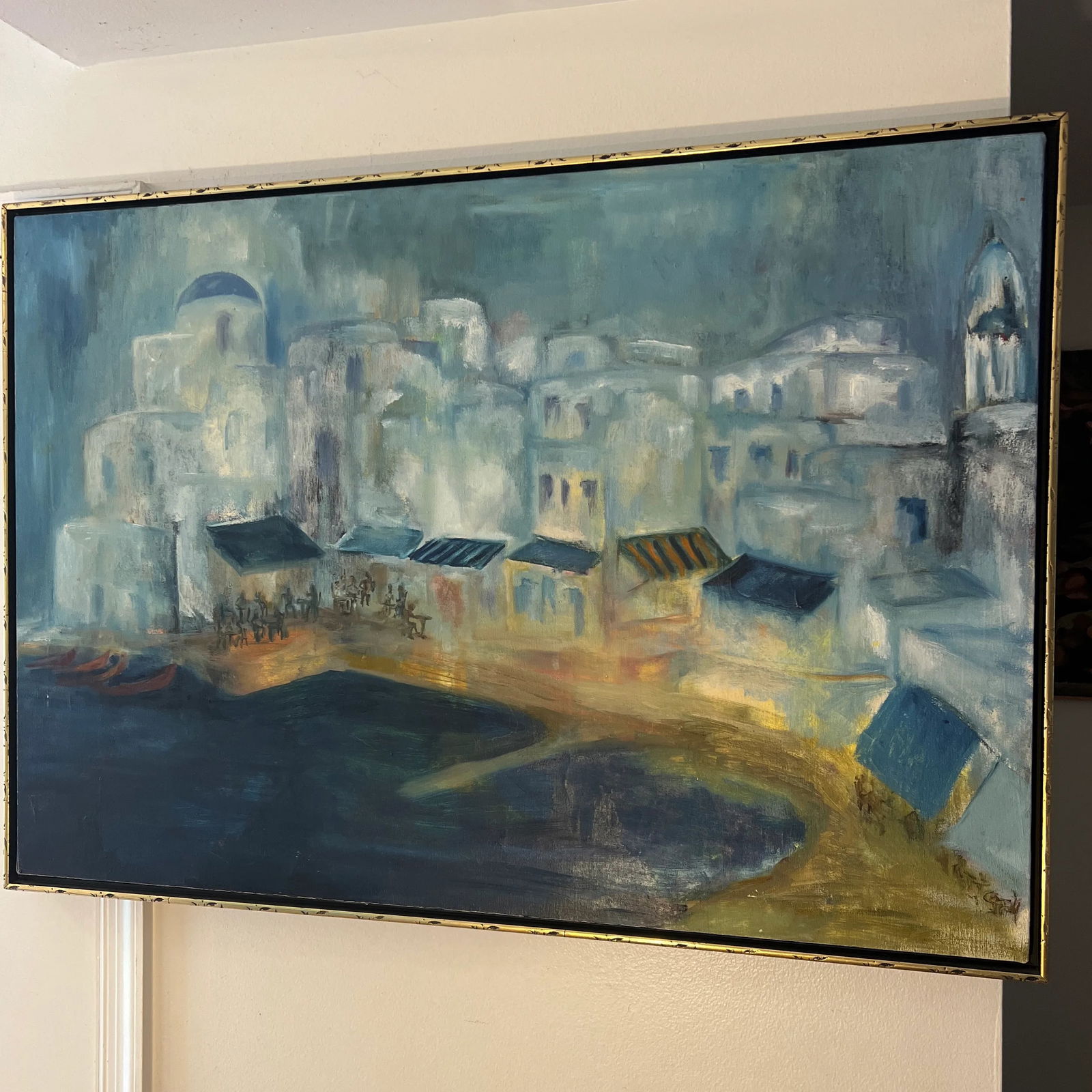 20th Century American School Oil on Canvas Signed Framed by Conni Pim Seaside Village - 3
