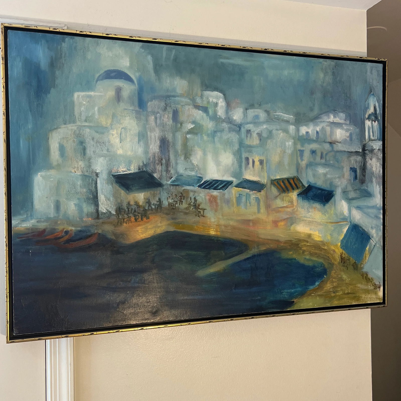 20th Century American School Oil on Canvas Signed Framed by Conni Pim Seaside Village - 4