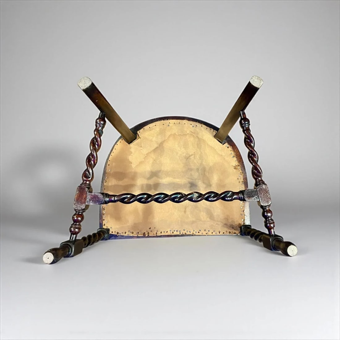 Antique 19th Century Barrel Back Banker Chair-Red Velvet-Barley Twist Legs-Victorian - 10