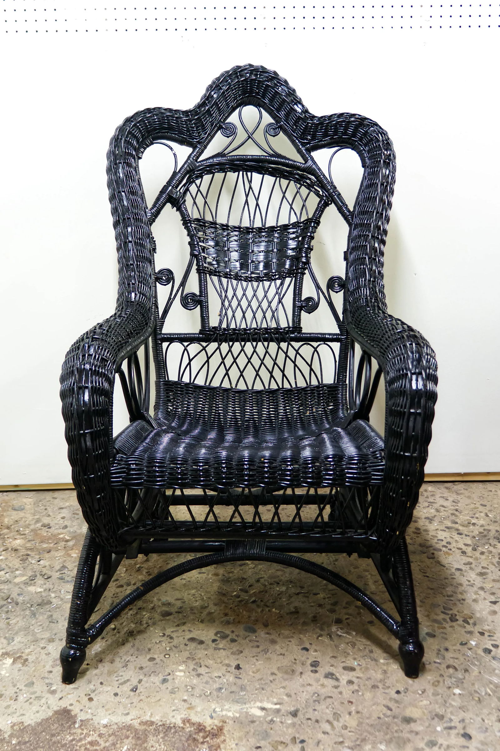 Victorian Wicker Spring Rocking Chair in Black - 2