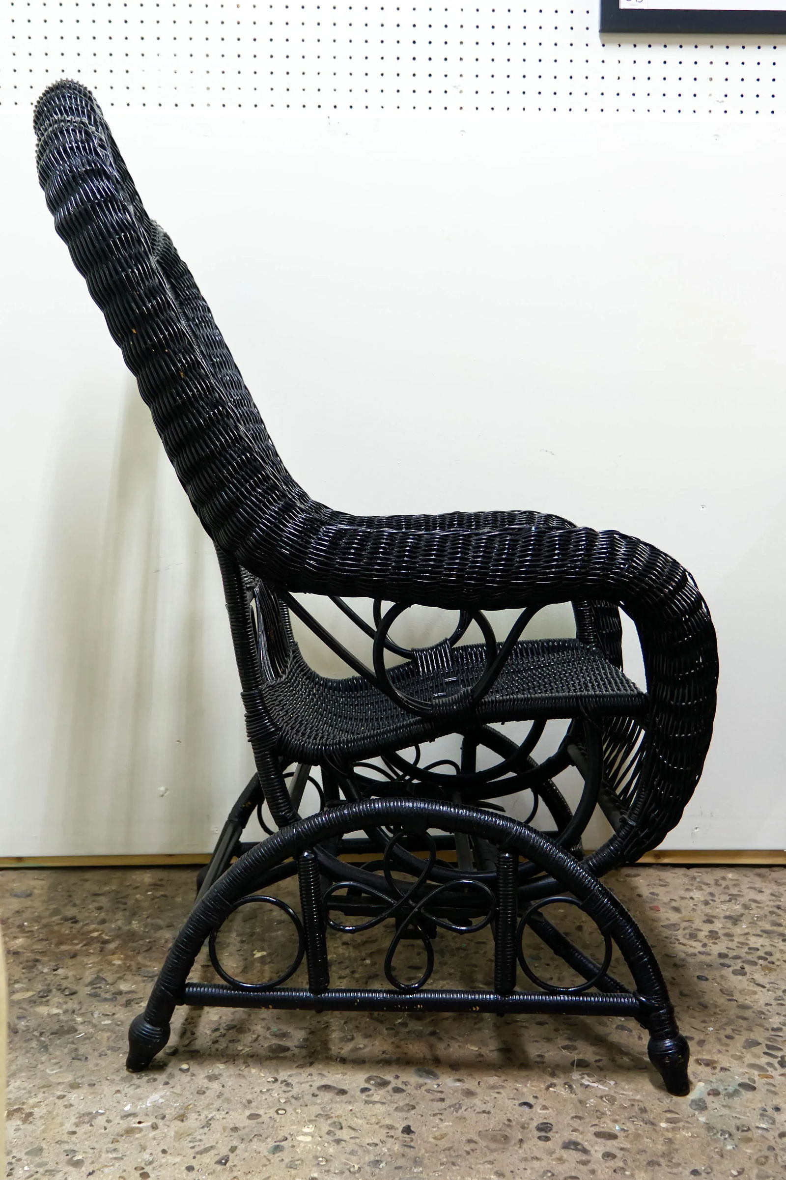 Victorian Wicker Spring Rocking Chair in Black - 3