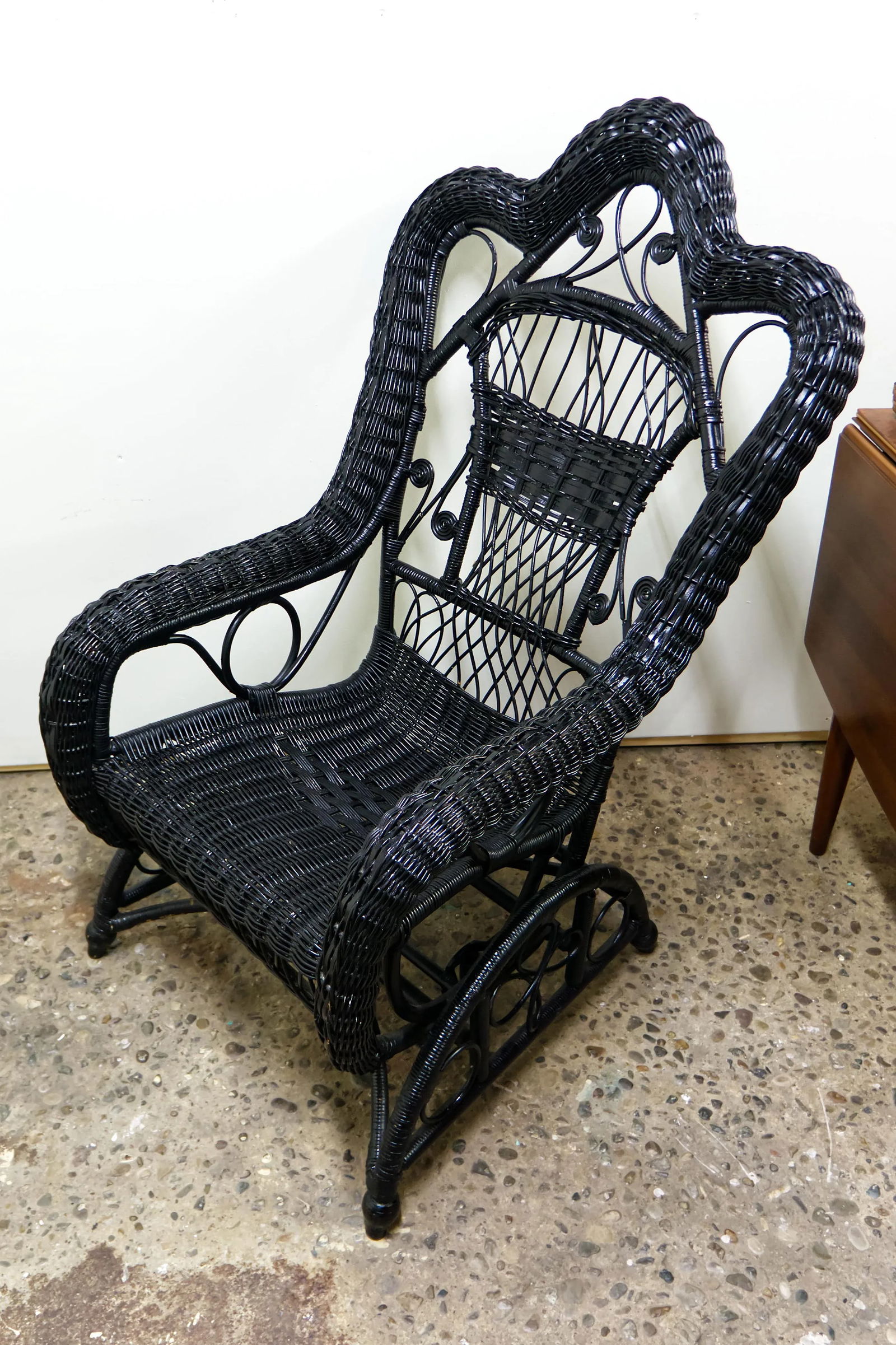 Victorian Wicker Spring Rocking Chair in Black - 4