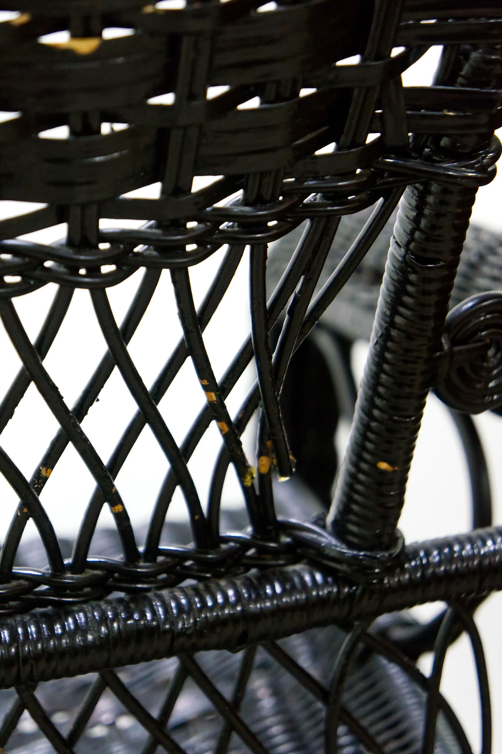 Victorian Wicker Spring Rocking Chair in Black - 7